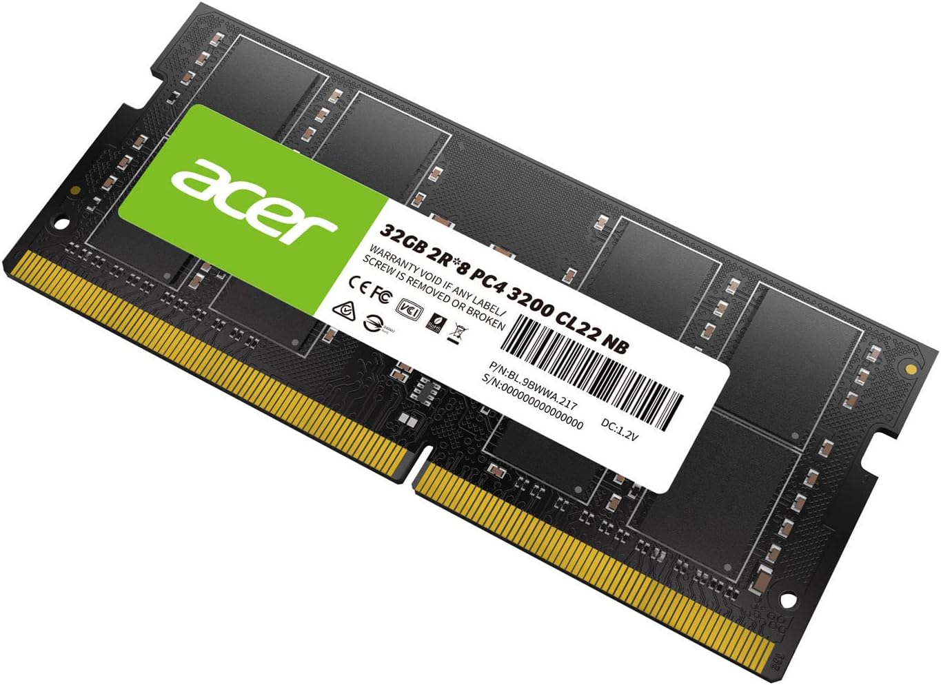 Acer PC4-25600 (DDR4-3200) 32GB DDR4 DRAM SODIMM SD100-32GB-3200-2R8 Laptop Memory