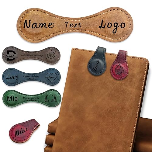 CDBUY Personalized Leather Magnetic Bookmarks - Custom Magnetic Leather Bookmark with Engraved Logo Text, Vintage Bookmark Clips Customized Gifts for Women, Kids, Men, Book Lovers, Mother, Father