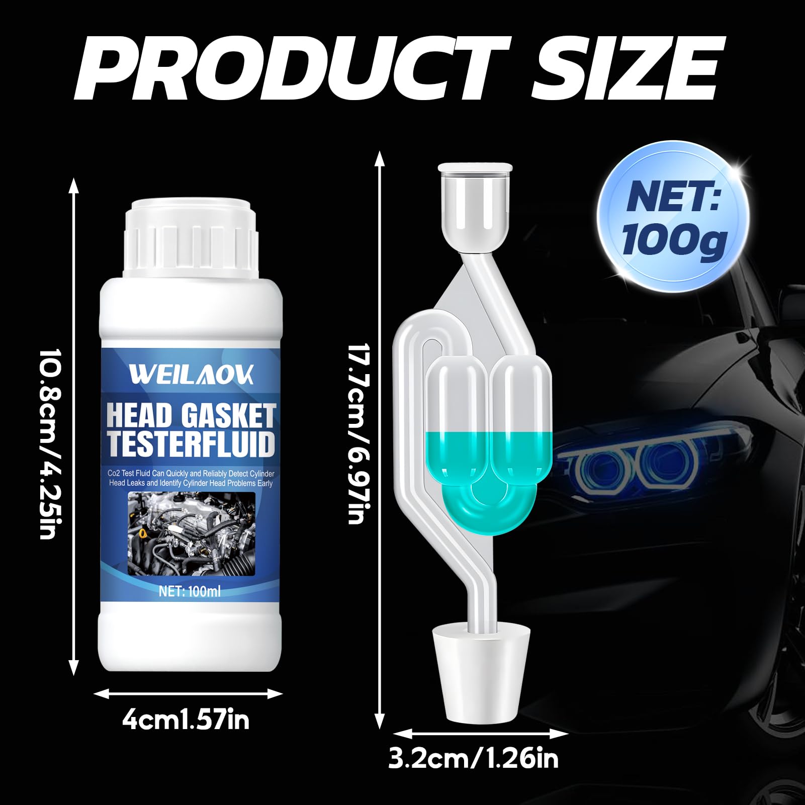 Test Guarnizione Testata Bruciata, Turafalle Testata Motore, Tester di Guarnizione A Testa Cilindrica per Testare Le Guarnizioni della Testata di Tutti I Veicoli e Motocicli, 100 ML