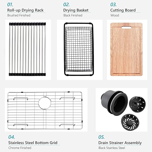 Miniatura 6 de ZDHHT - Fregadero de cocina con estación de trabajo de 33 pulgadas, color negro, calibre 16, montaje superior, 33 x 22 x 10 pulgadas de profundidad,