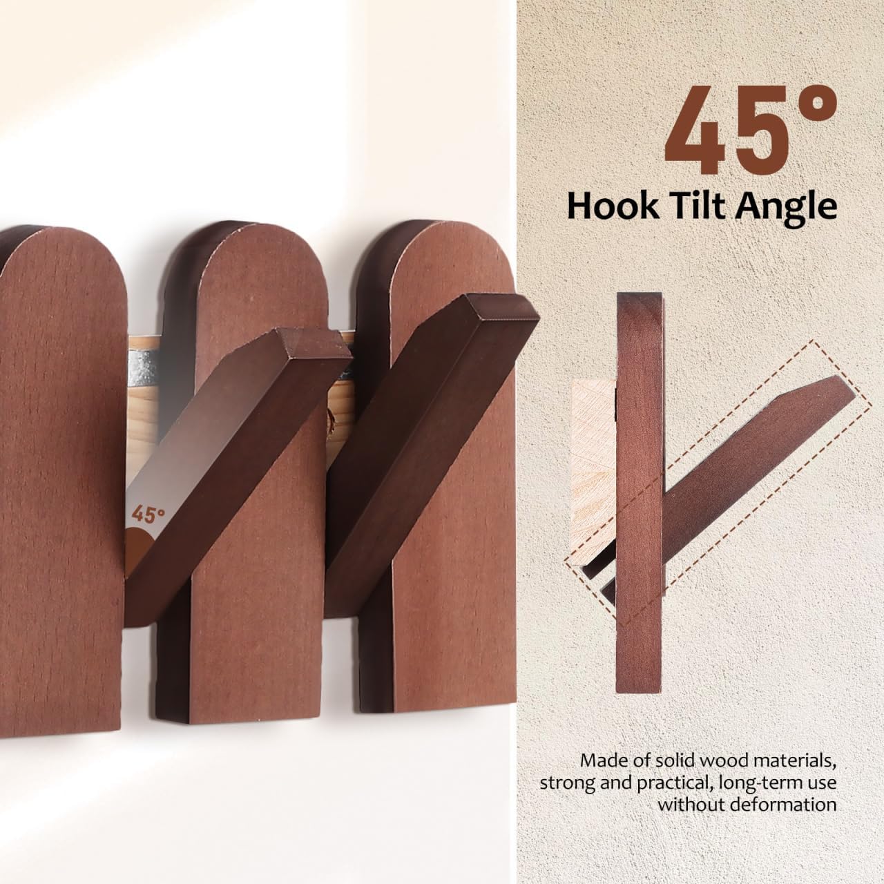 Cabilock Solid Wood Piano Key Wall Hooks 16.73 Inch Multi-Functional Coat Rack for Entryway Hats Bags Wall Mounted Organizer