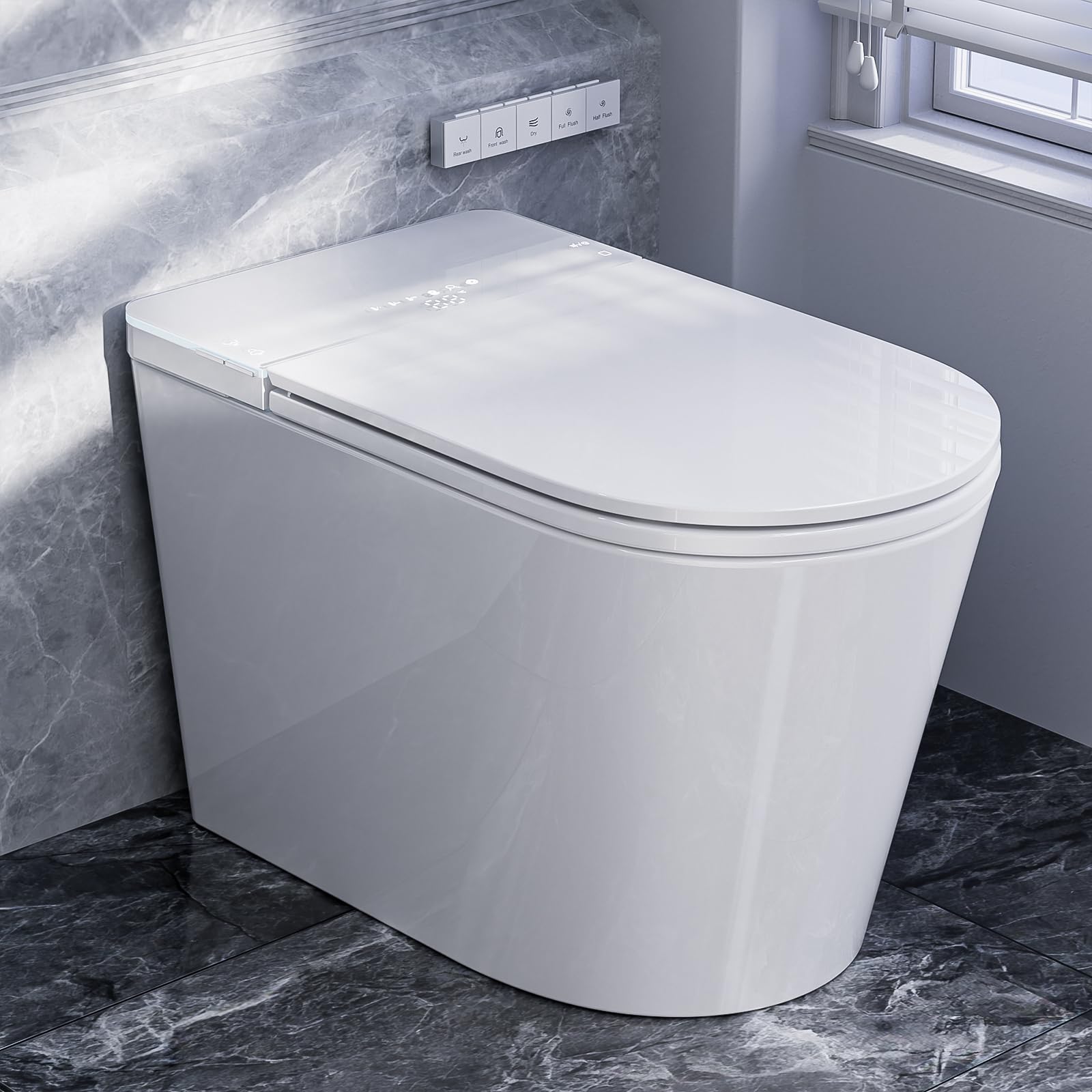 Photo 1 of BATHKITY Smart Toilet with Bidet Built in, Electric Bidet Toilet with Auto Lid Opening, Bidet with Heated Seat, Warm Water & Dryer, Auto Flushing, Night Light, Elongated