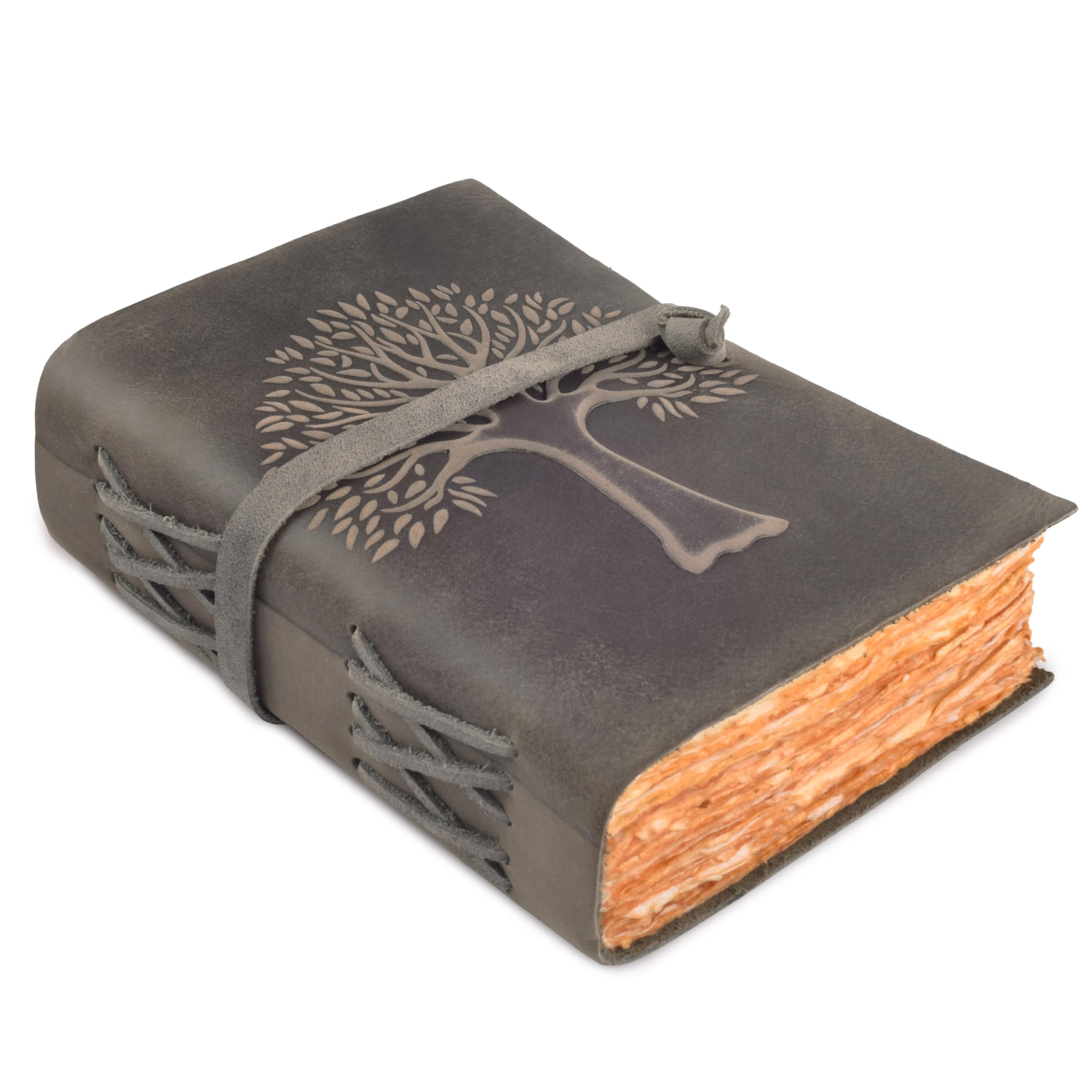 VDS Tree of Life Leather Journal 7 x 5 Inches Vintage Handmade Leather Bound Diary with 200 Deckle Edge Antique Papers Book of Shadows, Sketchbook, Writing Notebook for Men & Women - Grey