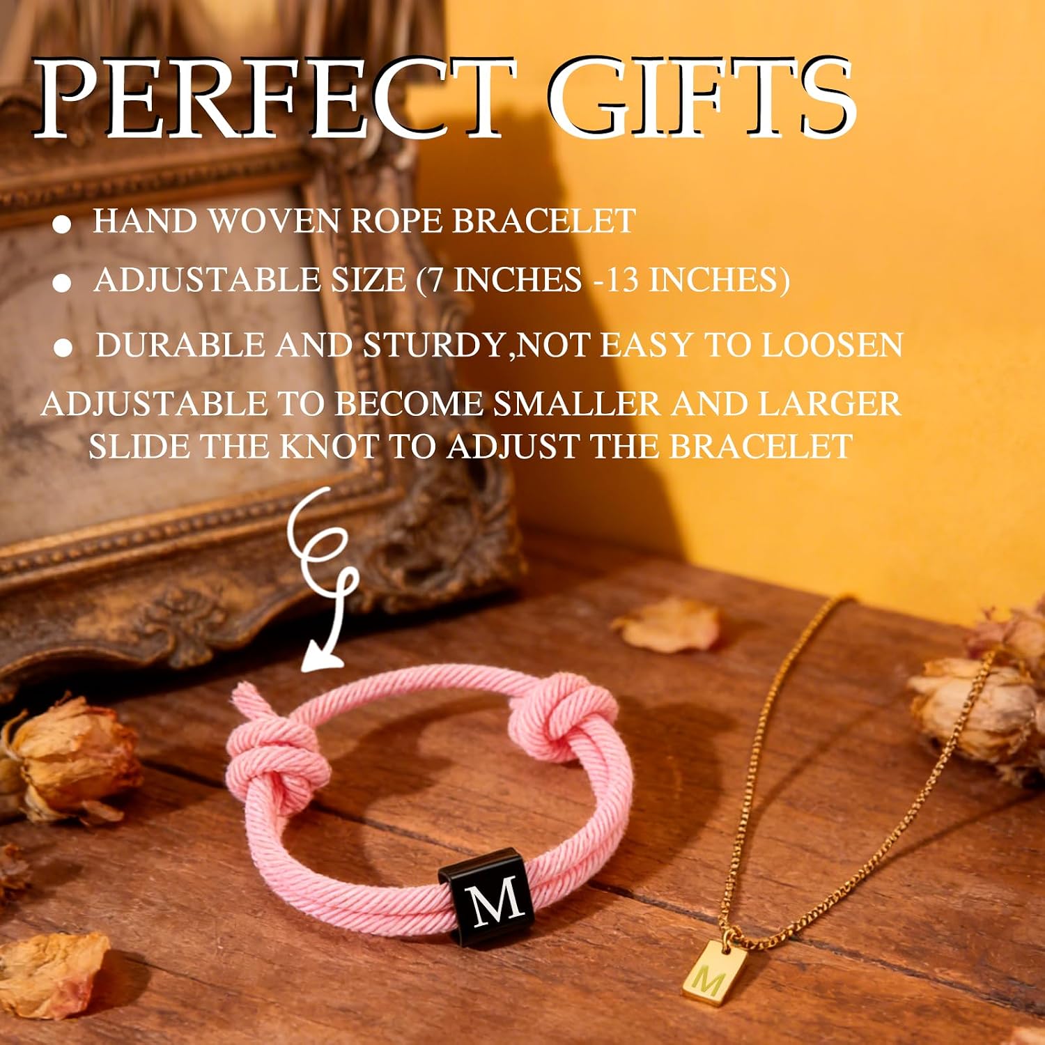 Initial Bracelets Necklace for Women, Personalized Rope Braided Bracelet Gifts Set, Birthday Graduation Gifts for Mom Her Aunt Teacher Daughter Sister