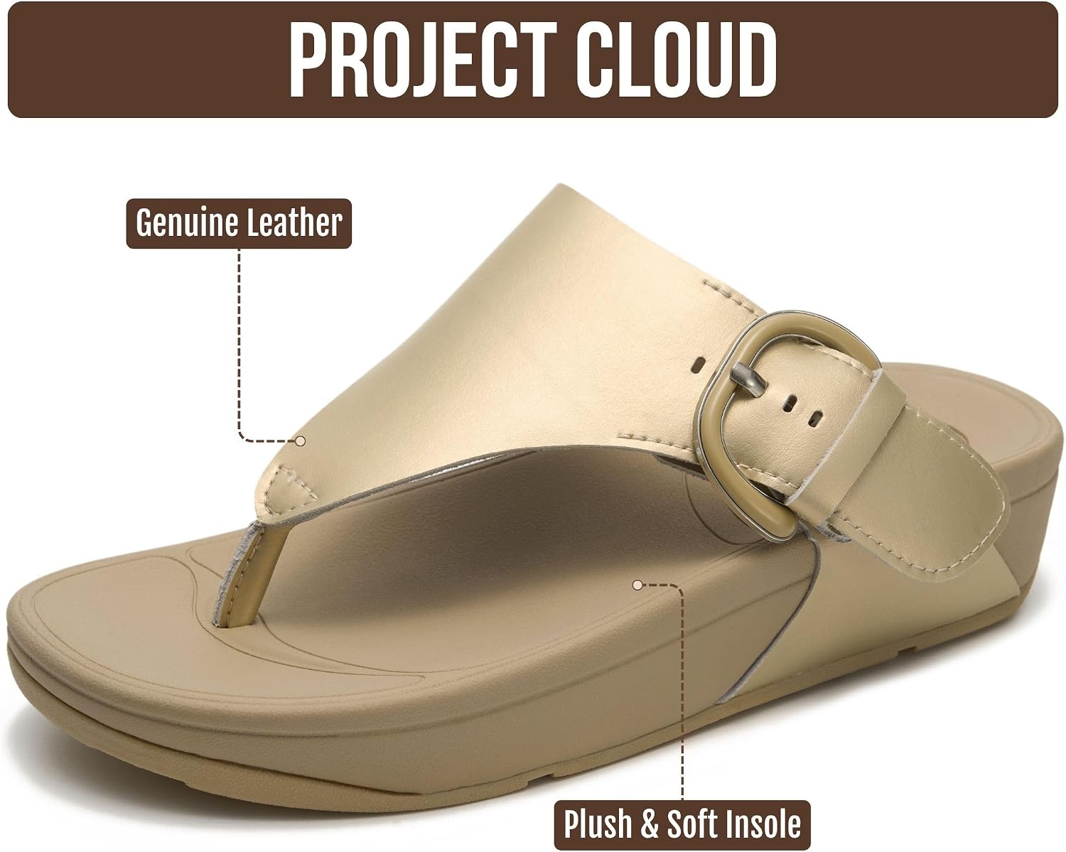 Project Cloud Genuine Leather Platform Sandals Women Non Slip Womens Slides image 2