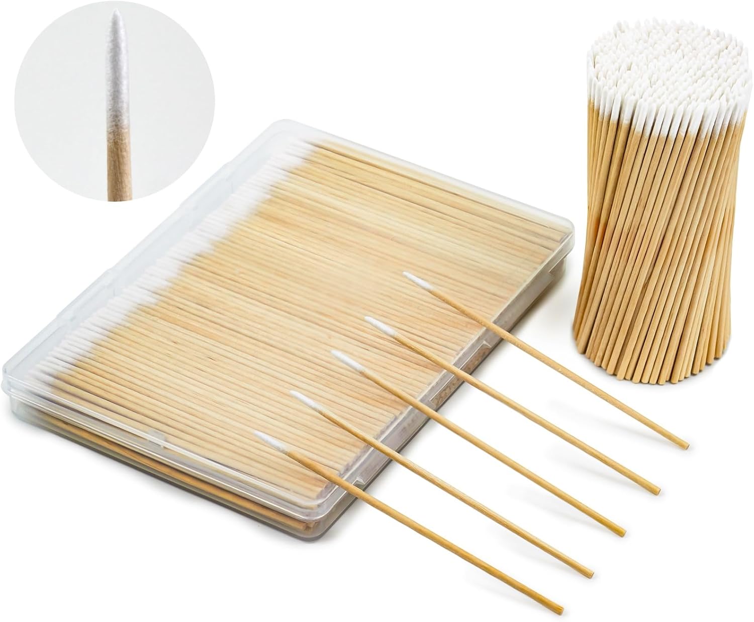 Micro Pointed Cotton Swabs with Stora Case, Mini Precis Tip Cotton