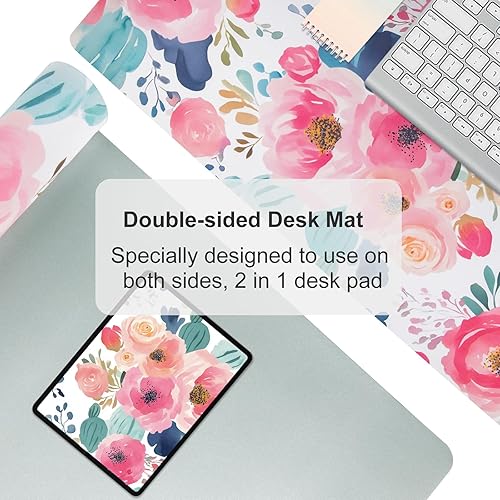 Miniatura 5 de Colorful Star Alfombrilla grande para mouse, diseño floral rosa para escritorio, para mujeres y niñas, de piel sintética, impermeable, protector de
