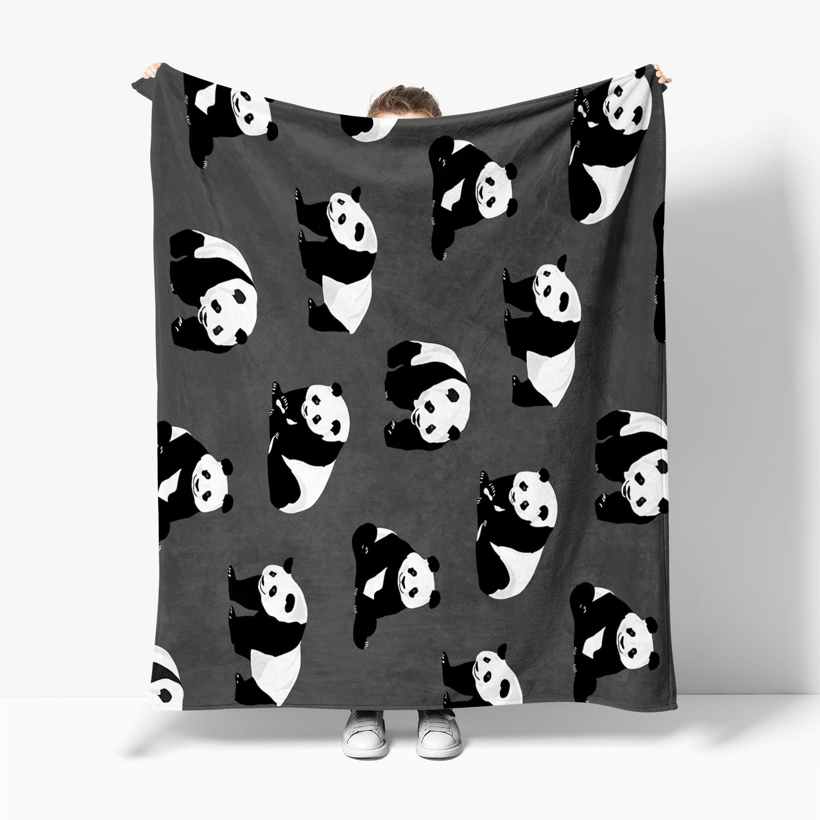 Plaid Couverture Extra Doux Panda Géant De Dessin Animé Gris 180x200 cm Couvre-lit Multi-usages Canapé, Plaid pour lit, Couverture Foulard Doux et Chaude Plaid Canapé Flanelle