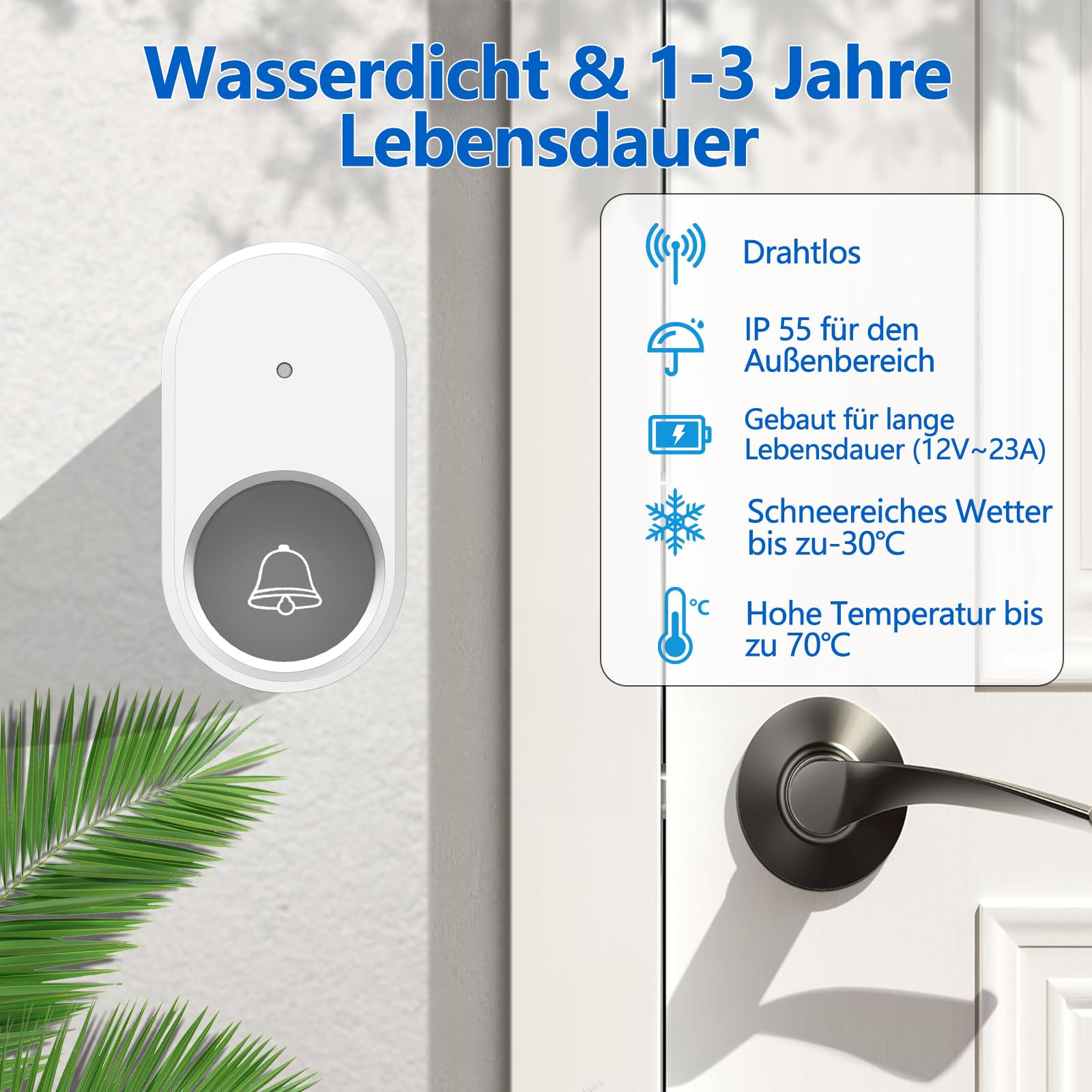 SURFOU Campanello Senza Fili Esterno - Impermeabile, 300m Portata, 55 Suonerie, Bianco - Foto 3