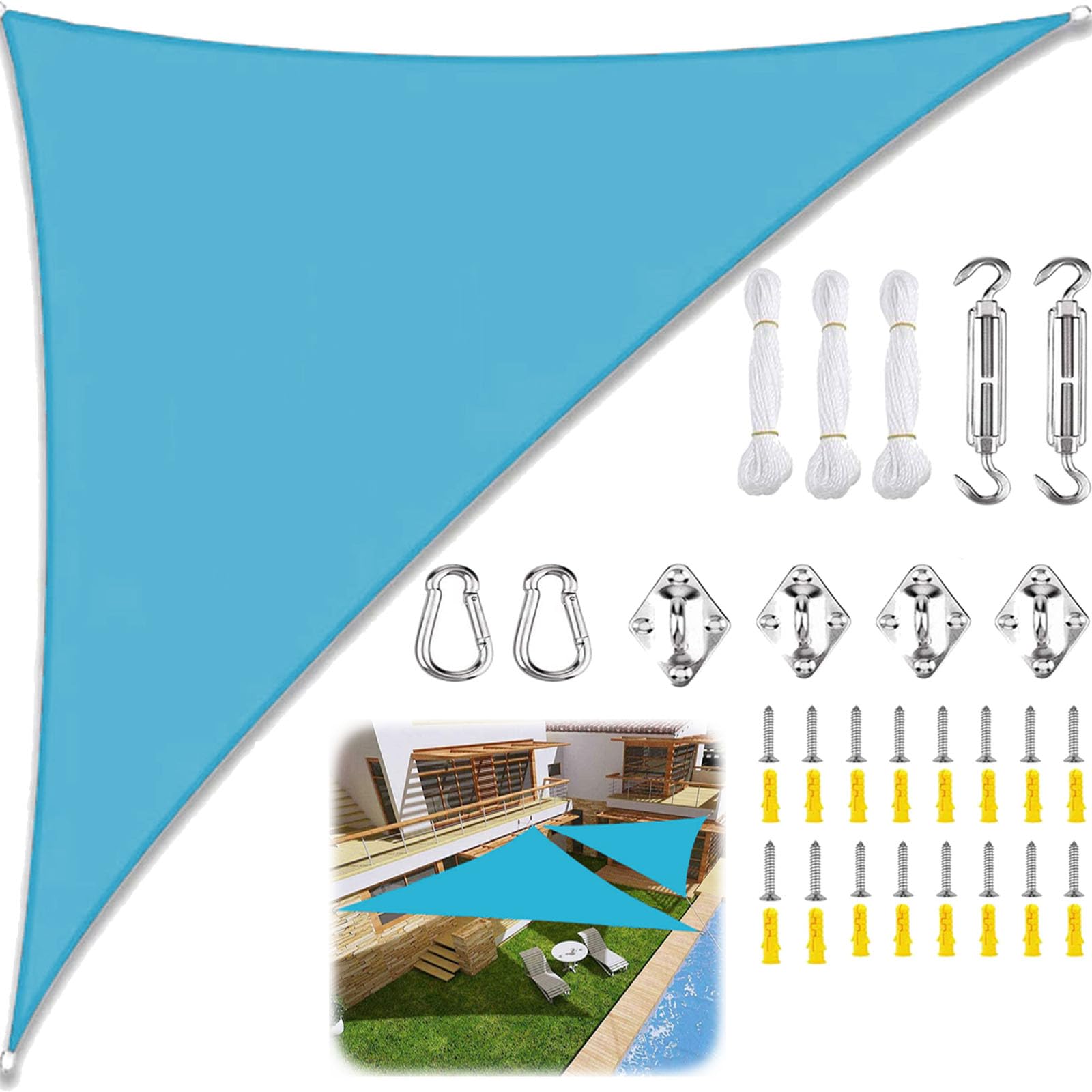 Sun Shade Sail Triangle Waterproof, Sunscreen Awning Canopy with Rope Fixing Kits, Triangle Patio Sail Pergola for Outdoor Garden Patio Party Backyard Yard Camping-Lake Blue||2x2x2M โ image 1