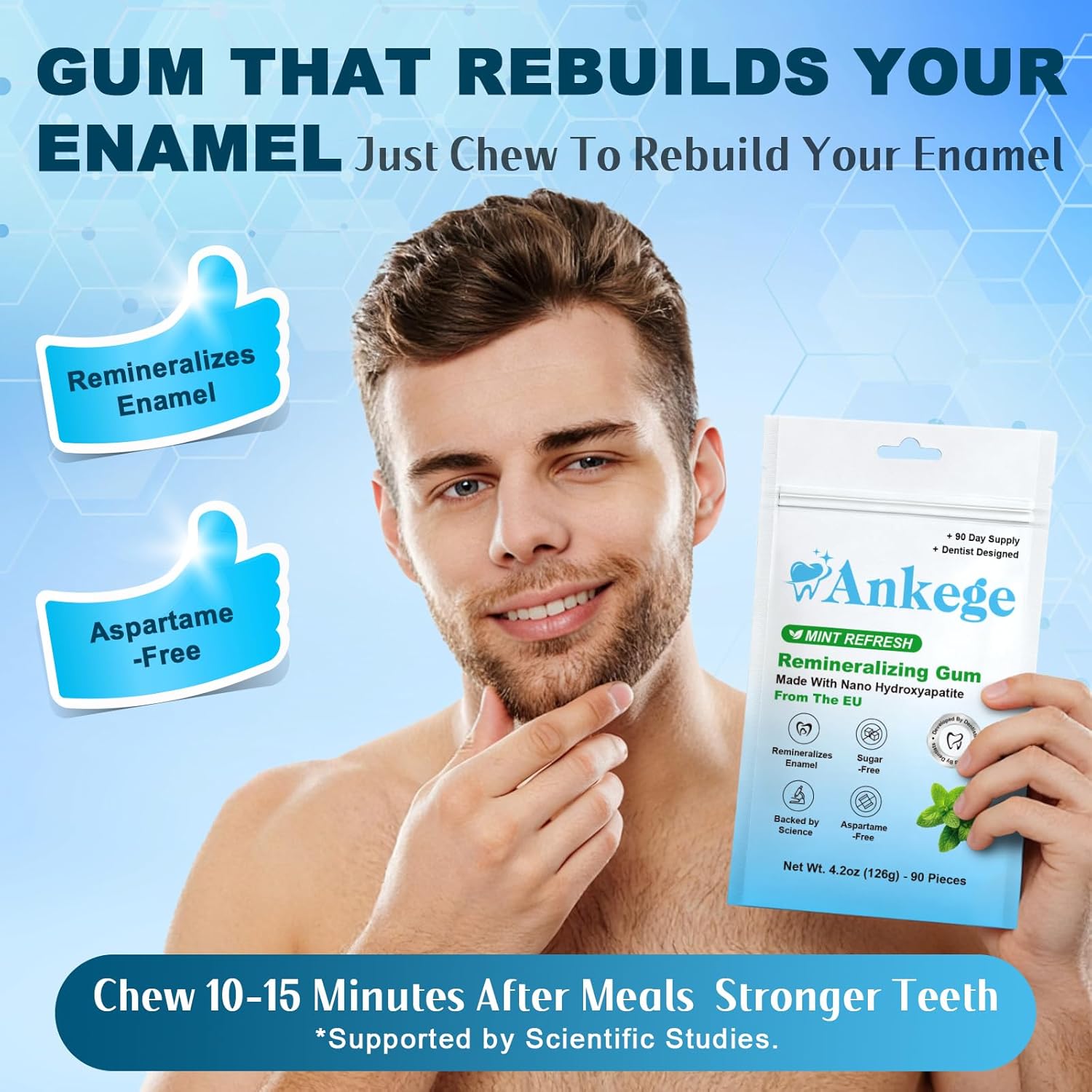 Remineralizing Gum with Nano Hydroxyapatite and Xylitol, Sugar Free, Aspartame Free, Mint Flavor, Effectively maintains fresh breath and oral health 90 Pieces