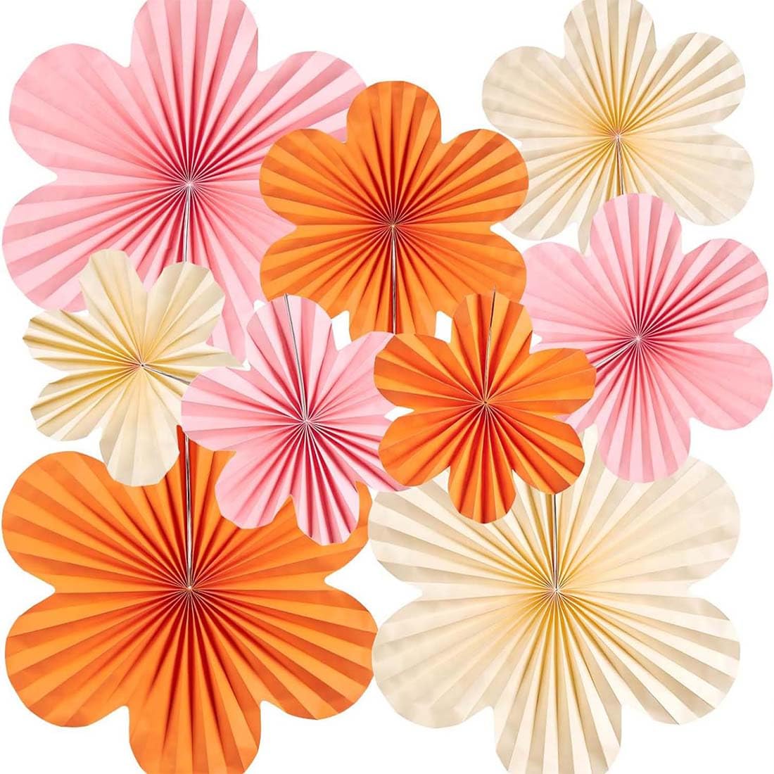 Surflyee Set di Ventagli di Carta da Appendere, 9 Pezzi Decorazione di Fiori Per Compleanni, Matrimoni, Bambino, Battesimo - Beige, Rosa Chiaro, Arancione