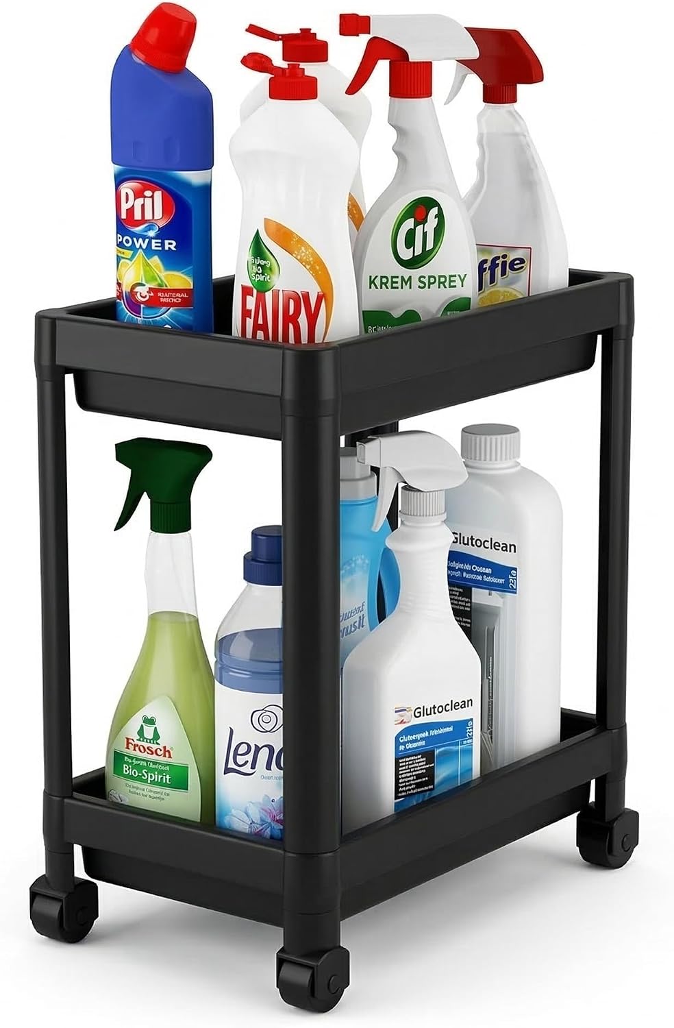 Orret Home 2 Katlı Tekerlekli Tezgah Altı Raf Organizer Düzenleyici Raf Ünitesi, Evye Altı Dolap İçi Düzenleyici, Mutfak Banyo Deterjanlık Şampuanlık Sebzelik,Taşınabilir Saklama Rafı (Siyah)
