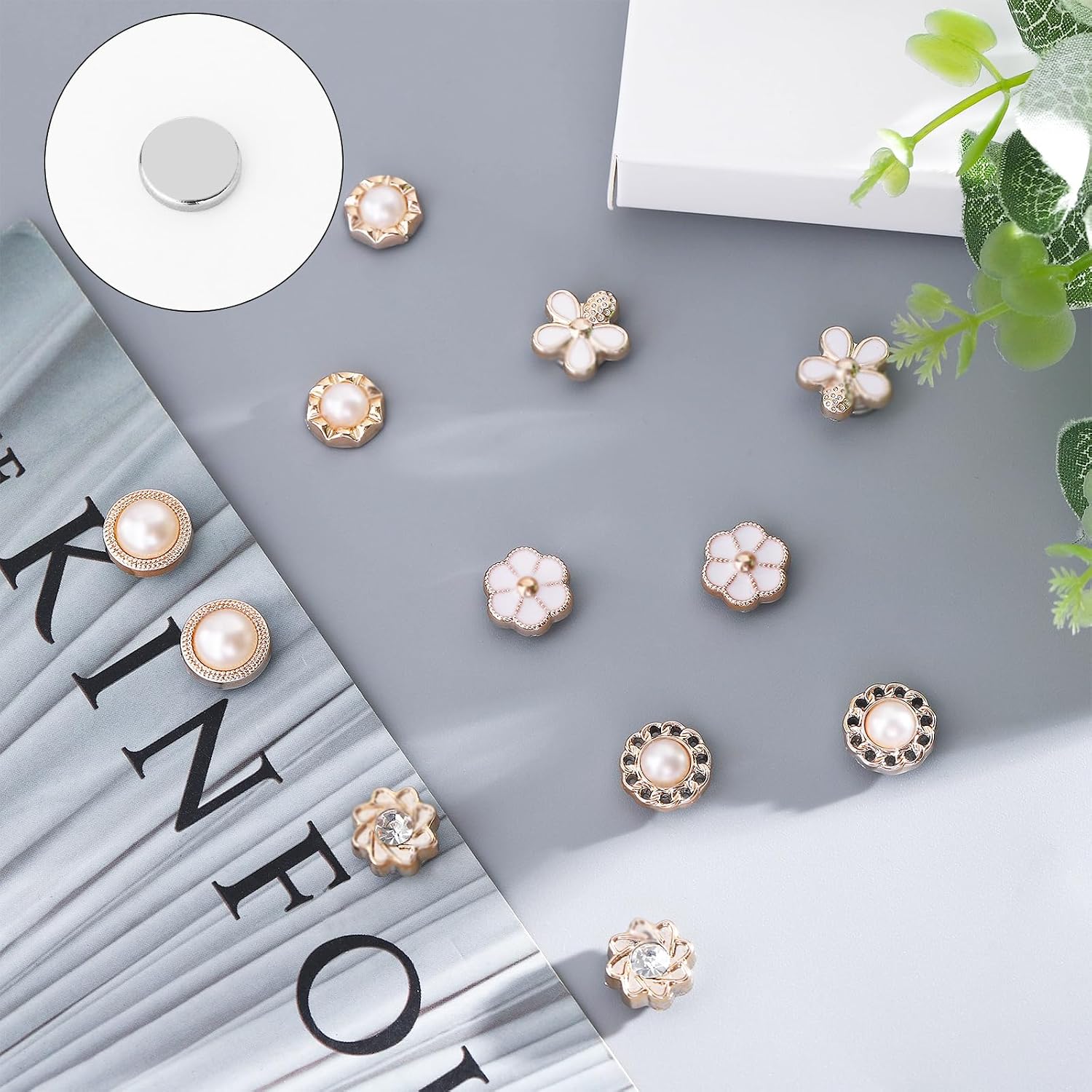 NEWITIN 15 Pairs Magnetic Stud Earrings for Women Clip on Earring Magnet Studs Inlaid Cubic Zirconia Pearl Stud Earring Fashion Non Piercing Magnetic Earrings for Women