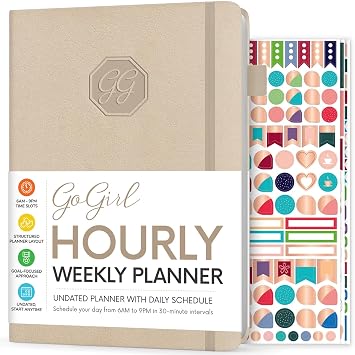 GoGirl Weekly Schedule Planner Hourly Work & Life Planner with Time Slots Vertical Agenda Organizer for Daily Productivity, A5 Seashell