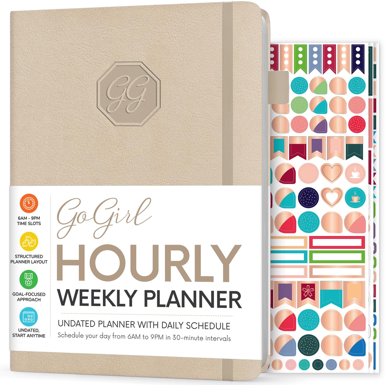 GoGirl Weekly Schedule Planner – Hourly Work & Life Planner with Time Slots – Vertical Agenda Organizer for Daily Productivity, A5 (Seashell)