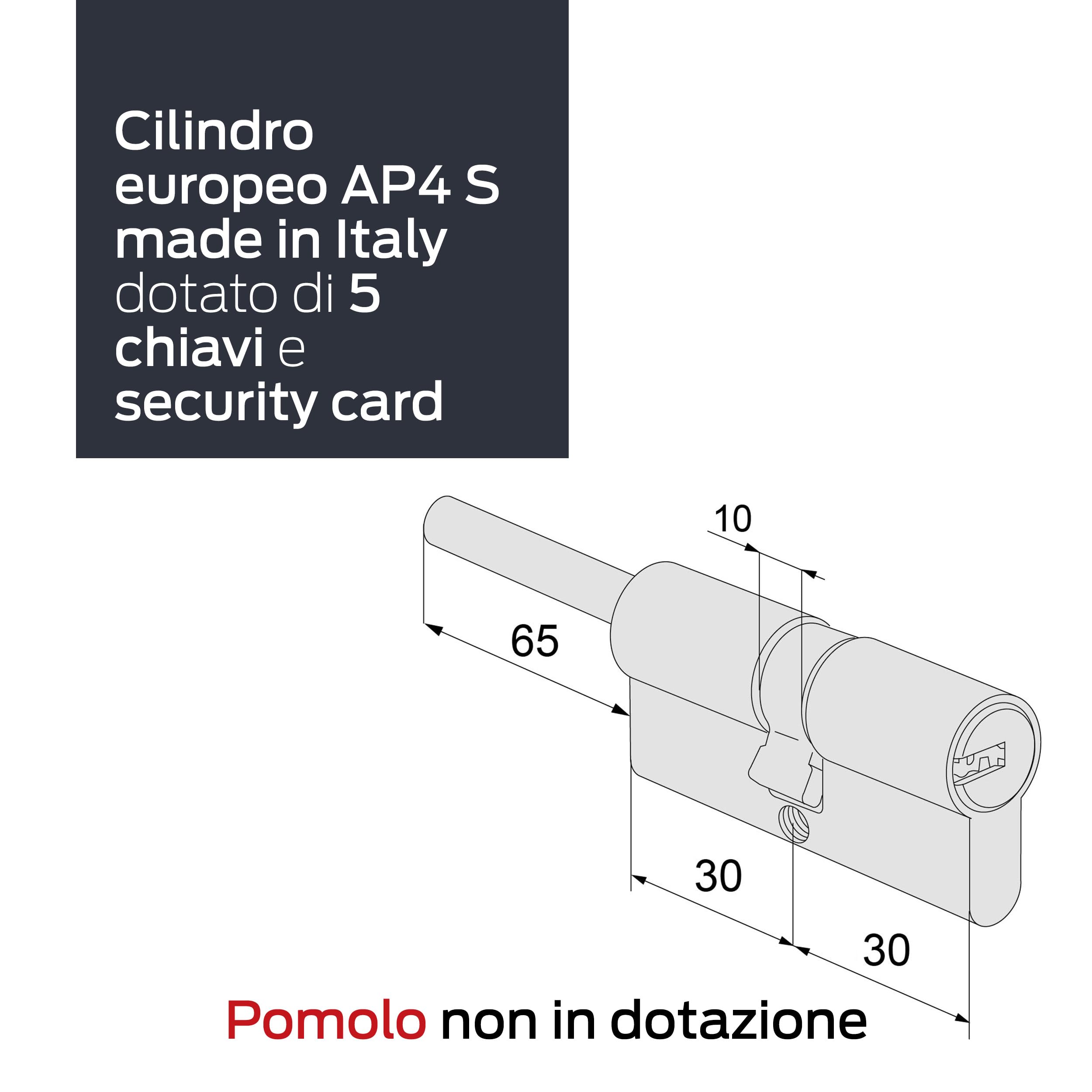 CISA - Cilindro Europeo AP4 S 10P3S70701200C5 per Serratura Porta Blindata - Cilindro Europeo 30/30 con 5 Chiavi A Duplica Protetta - Anti Bumping Anti Strappo - Predisposizione al Pomolo