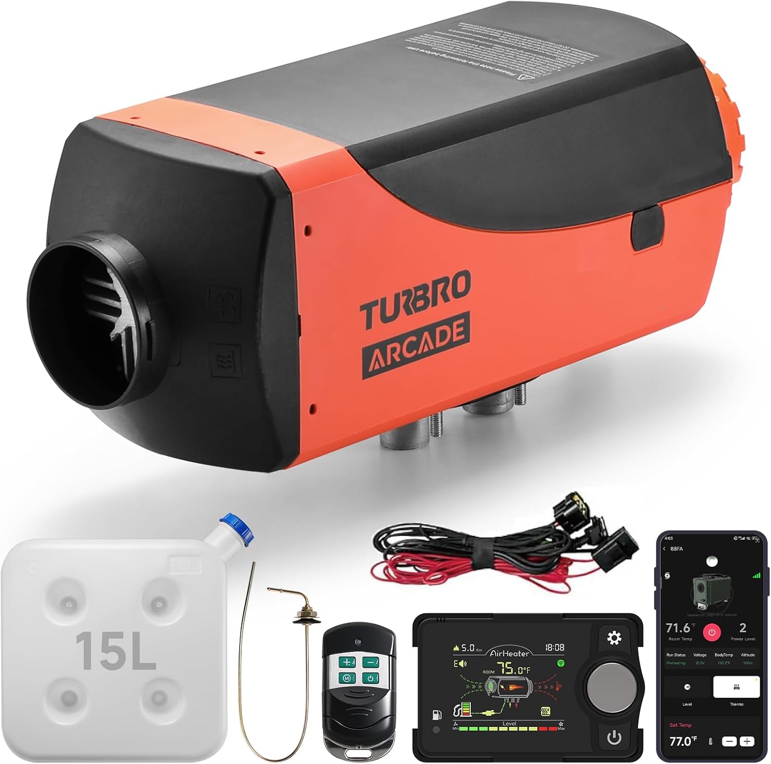 TURBRO 8kW Diesel Heater, DC 12V/24V Parking Heater with 4 Gal Large Fuel Tank, Smart LCD, Remote and Bluetooth APP Controlled, Programmable Timer, For RVs, Campers, Trucks, Trailers and Boats, S8BP