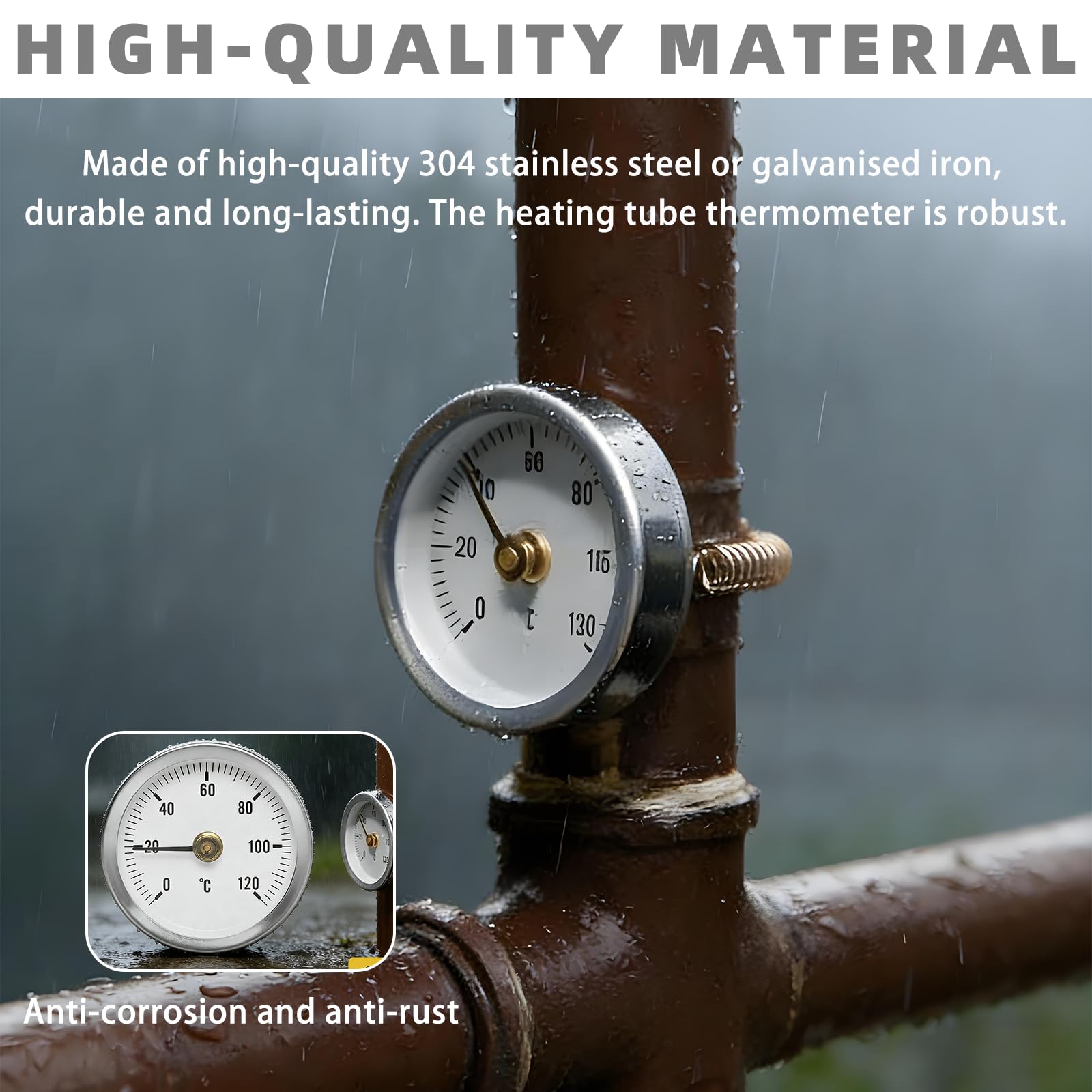 3 Stück Anlegethermometer Heizungsrohr, 63 mm 0-120 °C Bimetall Anlegethermometer Thermometer mit Clip-On Feder, Industrielles Rohrthermometer, Anlege-Zeigerthermometer
