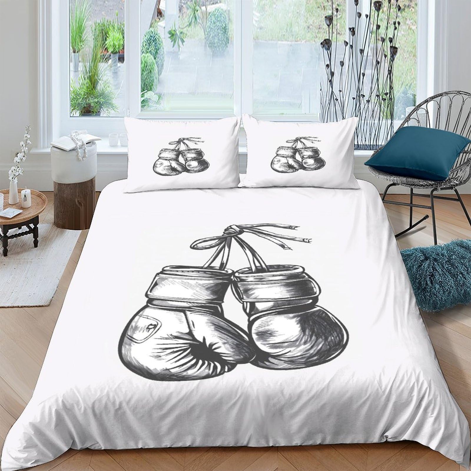 XFKLYNVCJ 3D Printed boxing_gloves_ Quilt Cover Durable Fabric black_white_sketch_style Comforter Cover Shrink Resistant Easy Care for Birthday Gift Adults Home Daily Bedding Use King（220x240cm）