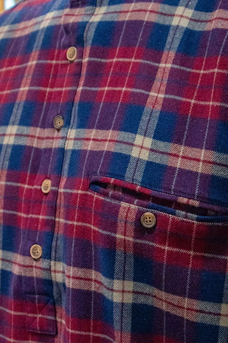 Flannel Cotton Grandfather Shirt LV10 Maroon Navy Plaid (XX-Large)