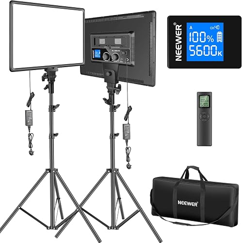 Neewer 90W LED Video Lighting with 2.4G Wireless Remote Kit:2-Pack Dimmable Bi-Color 18" LED Panel+ Light Stand, 3200K-5600K 45W 4800LM CRI97+ Light for Photography Video Shooting Live Stream YouTube