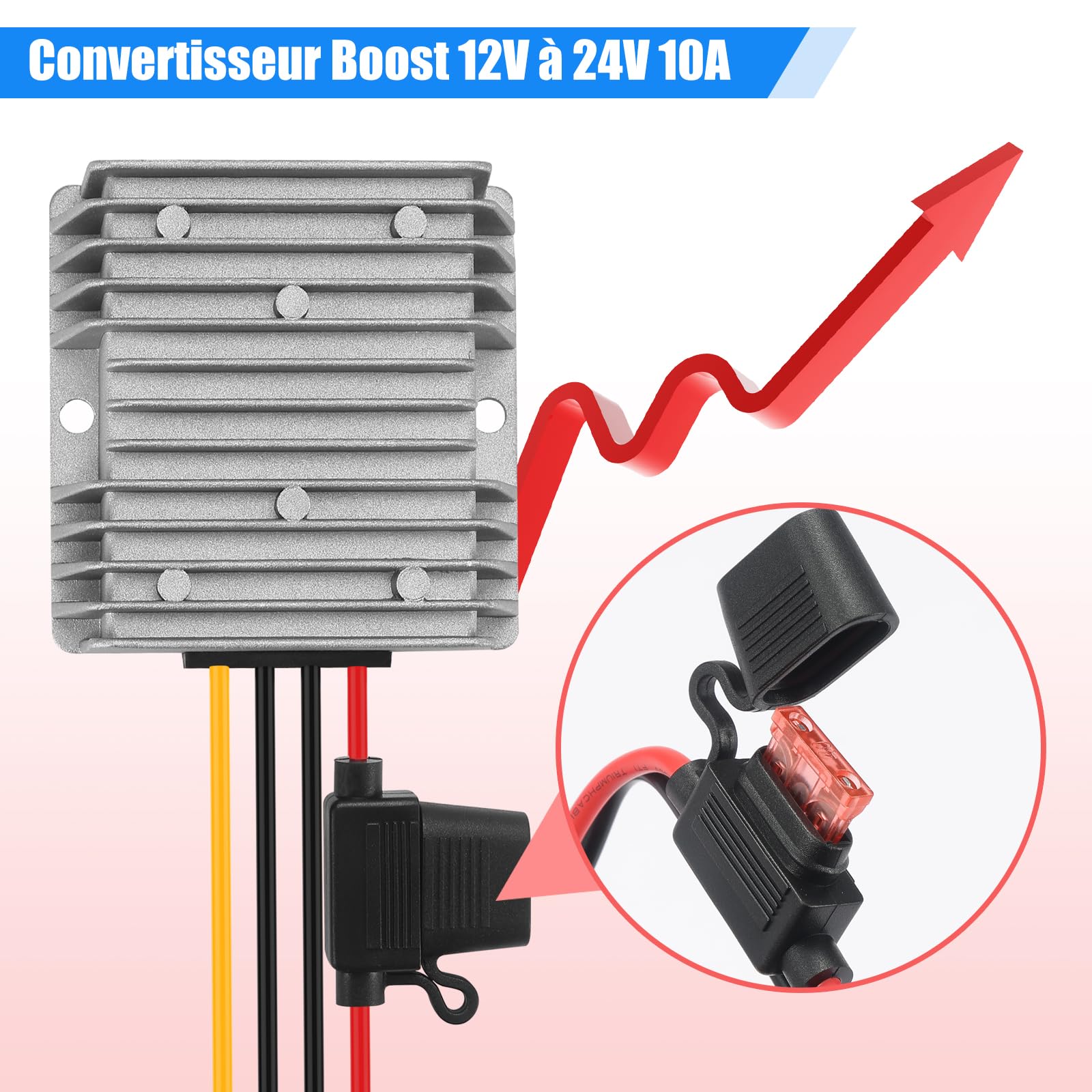 Booster de Tension Convertisseur DC-DC 12V vers 24V 10A 240W Camping Car | Haute Puissance Étanche IP67 Anti-Choc avec Protection Intelligente, Pour Voiture Camion Bateau RV