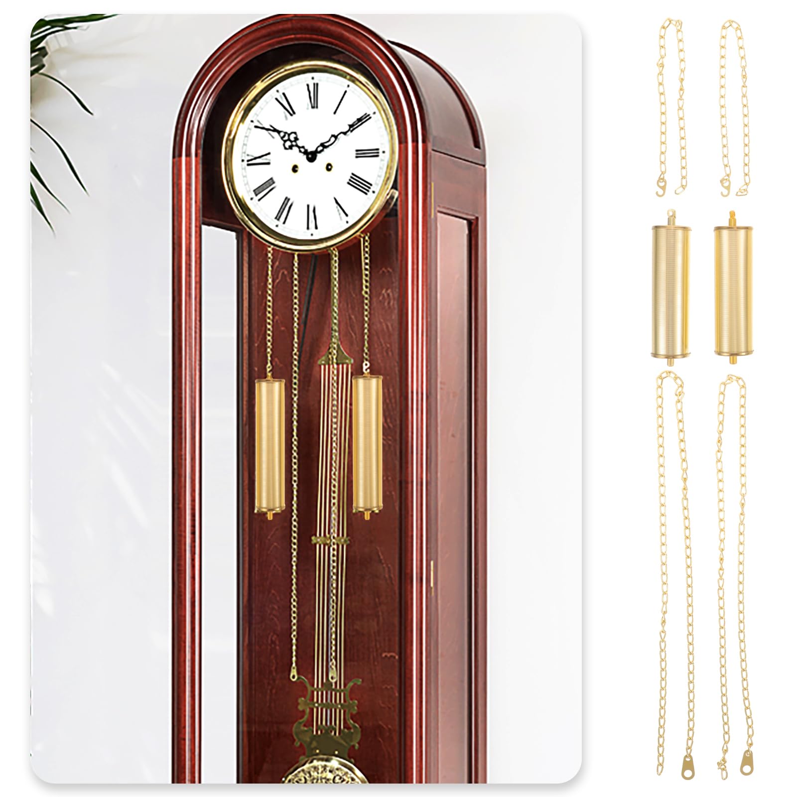 Housoutil Cuckoo Clock Weight Set Golden Metal Cuckoo Clock Weight with Chain Kit Cuckoo Clock Pendulum DIY Clock Mechanism Replacement Part