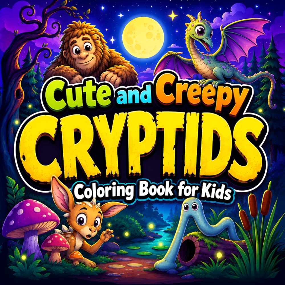 Cute and Creepy Cryptids Coloring Book for Kids Ages 6-12: 50 Spooky Cute Legendary Monsters with Bigfoot, Nessie, Mothman, Chupacabra, Yeti, Jersey Devil & Easy Coloring Pages