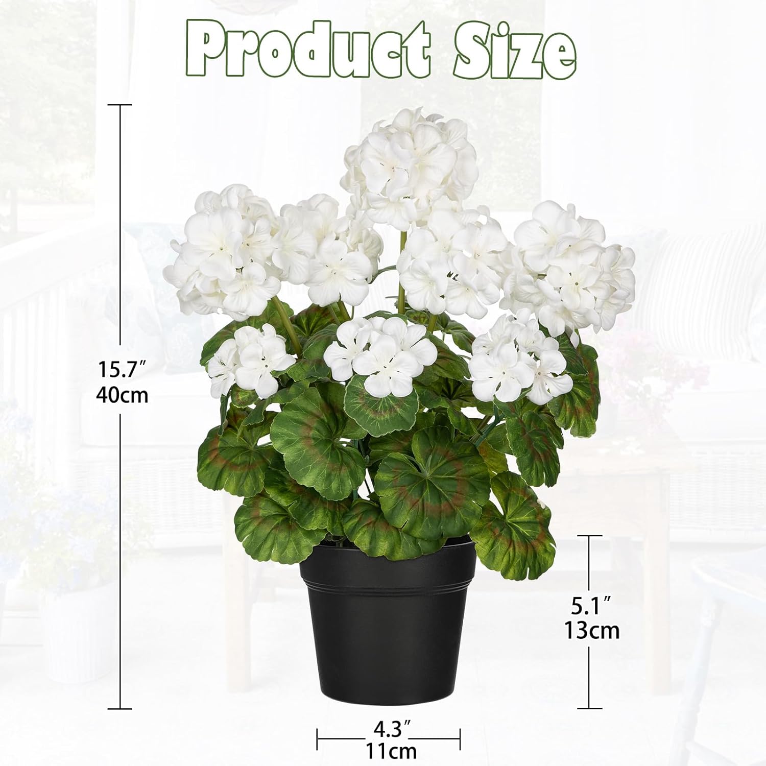 Briful Artificial Geranium Potted Plant – 16” Tall, Realistic Silk Flowers with Vibrant Green Leaves, White Geraniums Fake Flowers for Outdoors Home Décor, Wedding Farmhouse Office Tables Decor - Image 2