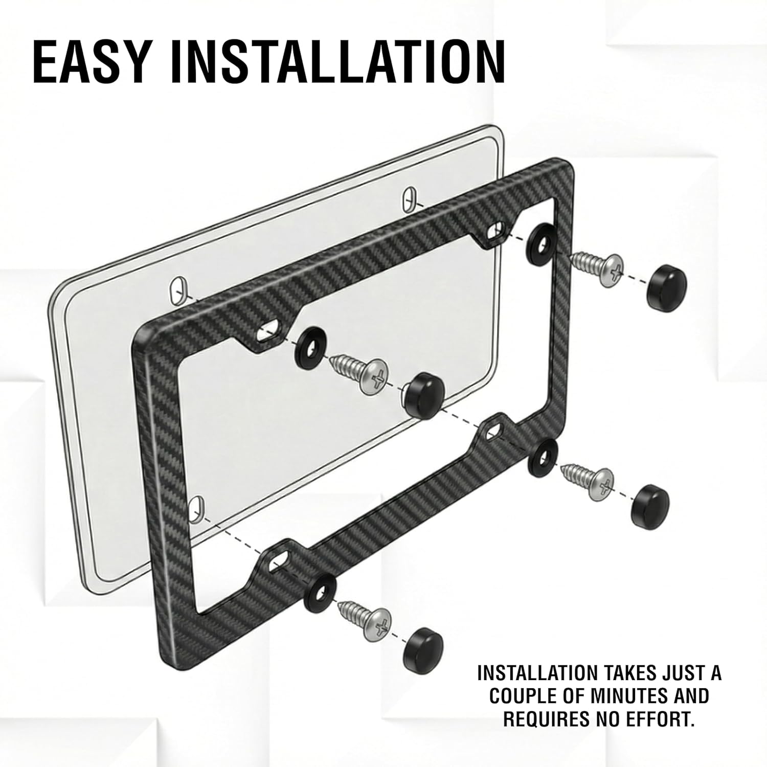 100% Real 3k Twill Weave Carbon Fiber Car License Plate Frame, 4 Holes, UV Protection, Front Rear Universal Man Woman Fit USA Canada Mexico Standard Size tag Holder (Black Matte)