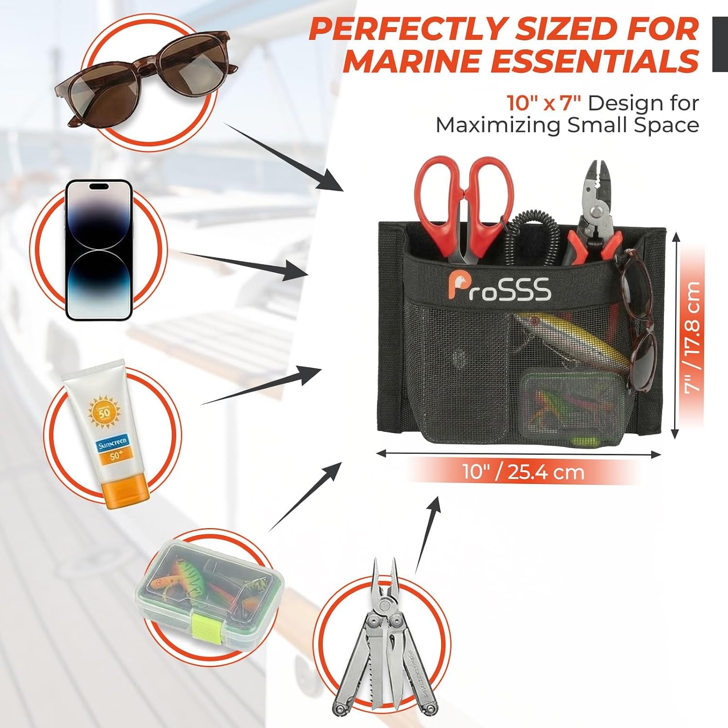 2PC Boat 10"*7" Self-Adhesive Storage Mesh Bag,Marine Organizer for Tools & Boat Accessories,Waterproof Strong Adhesive Backing, Easy to Install & Remove,Keep Your Boat Tidy and Items Secure