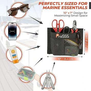 2PC Boat 10*7 Self-Adhesive Storage Mesh Bag,Marine Organizer for Tools & Boat Accessories,Waterproof Strong Adhesive Backing, Easy to Install & Remove,Keep Your Boat Tidy and Items Secure