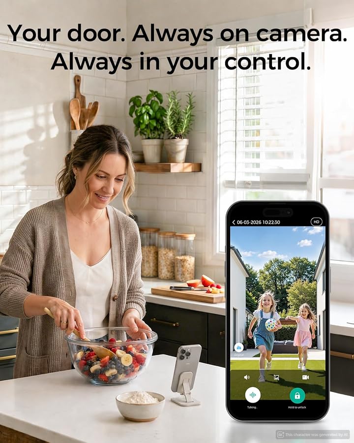 WiFi Video Smart Lock, 5-in-1 Keyless Entry for Front Door | Live 2-way talk & video, App remote unlock, Auto-lock timer, Fingerprint + Keypad, Works with Alexa & Google, image 2