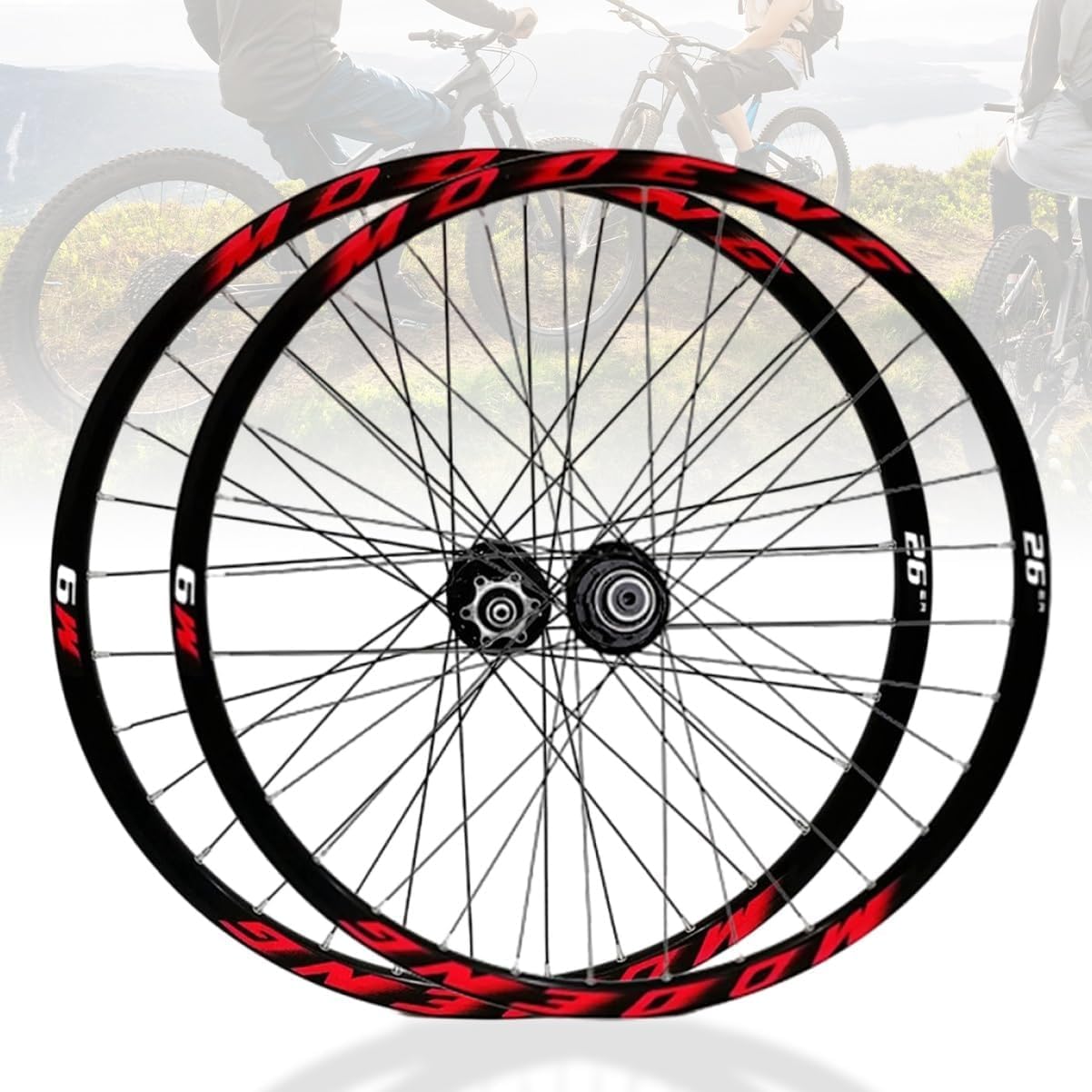 Rowerowe koła rowerowe 26 27,5 29 -calowe przednie tylne koła Alu ALOY DOUBLE MALET Z nitami szybkie zwolnienie hamulec tarczowy 32H HuBs dla kasety prędkości 8/9/10/11, czerwony A, 29 cali