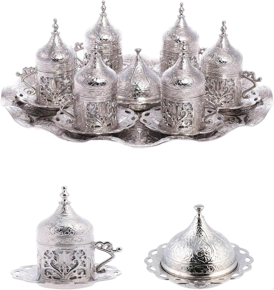 Coffee Presentation Set Coffee Cup Set for 6 People Turkish Arab Greek Coffee Cup Espresso Latte Traditional Ottoman Turkish Coffee Set for 6 People (Copper Antique)