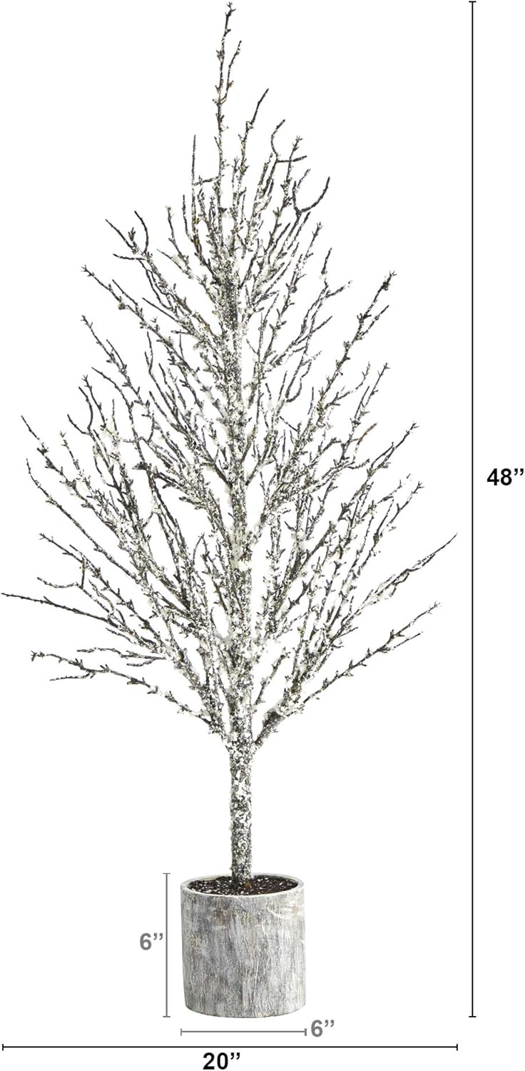 Nearly Natural 4ft. Snowed Twig Artificial Tree in Decorative Planter