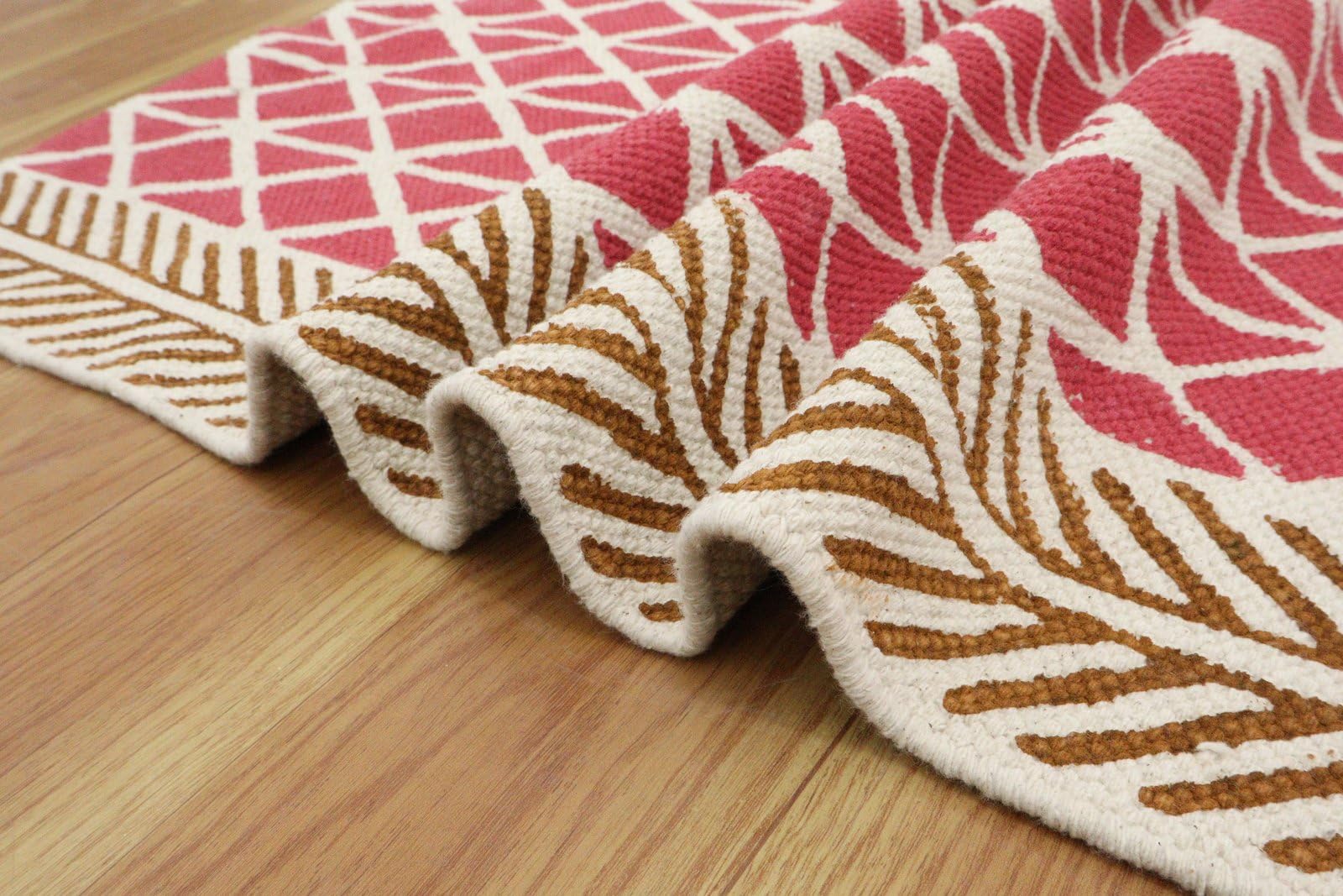 Tappeto per soggiorno, 4 x 8 cm, motivo kilim, a righe, spesso, 0,5 cm, in cotone Dhurrie, lavaggio a mano, tappeto in cotone, per interni ed esterni, per cucina, comodino