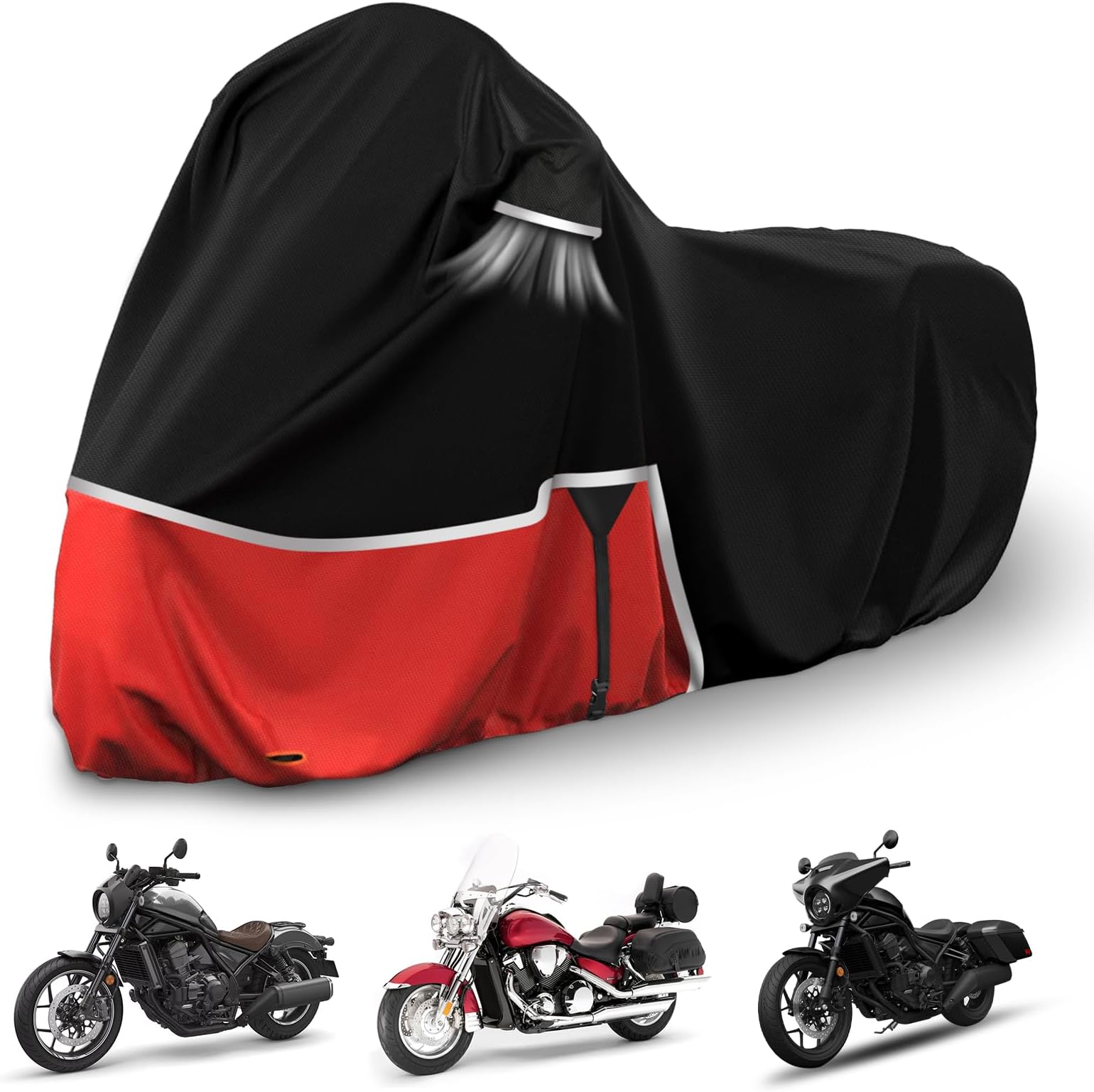Waterproof Motorcycle Cover Replace for Honda Rebel 300 500 1100 and Shadow 750/ Vtx 1300 /Fury, 420D Oxford Cloth Motorcycle Cover for Snow Rain Dust Protection