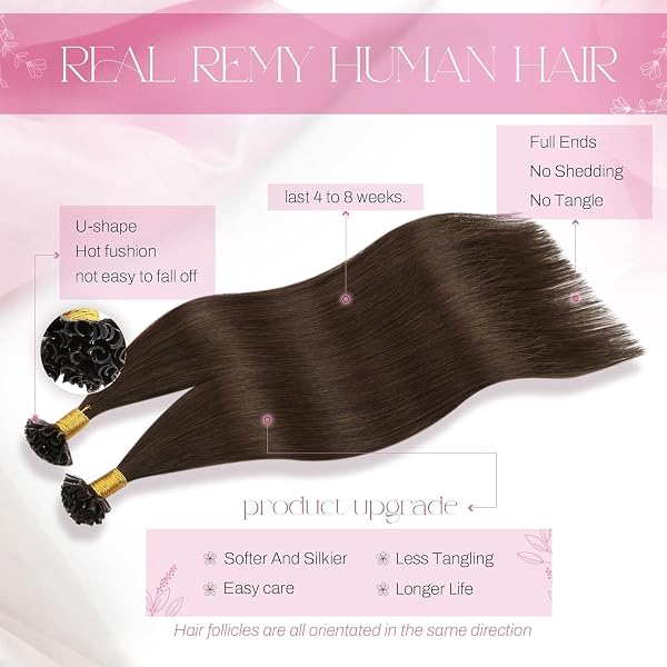 Moresoo Extension Cheveux Naturel Keratine Marron Chocolat Invisible Remy Extension Kératine a Chaud Cheveux Naturel Marron Foncé 50 Mèches 35 cm 40g #4 - 2