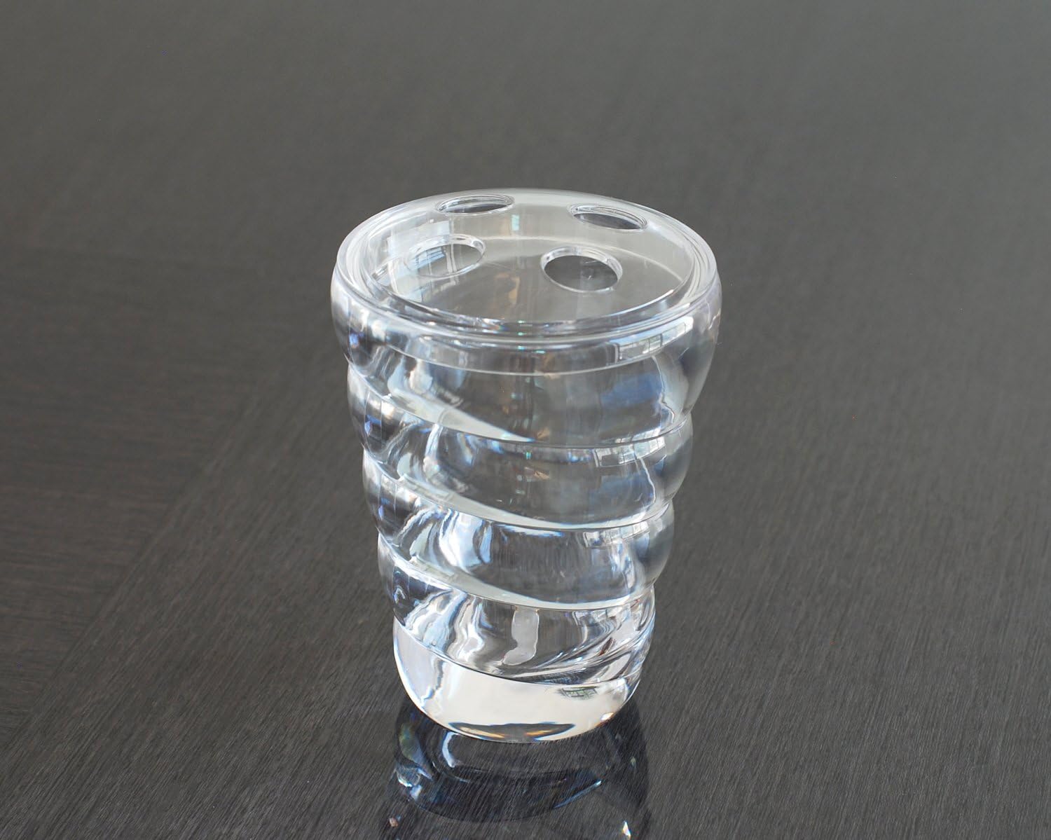 4 Piece Crystal Clear Acrylic Plastic Twisted Shell Heavy Base Bathroom Accessory Set - Lotion Dispenser, Toothbrush Holder, Cotton Swab & Ball Canister, Tumbler BTTS-CL