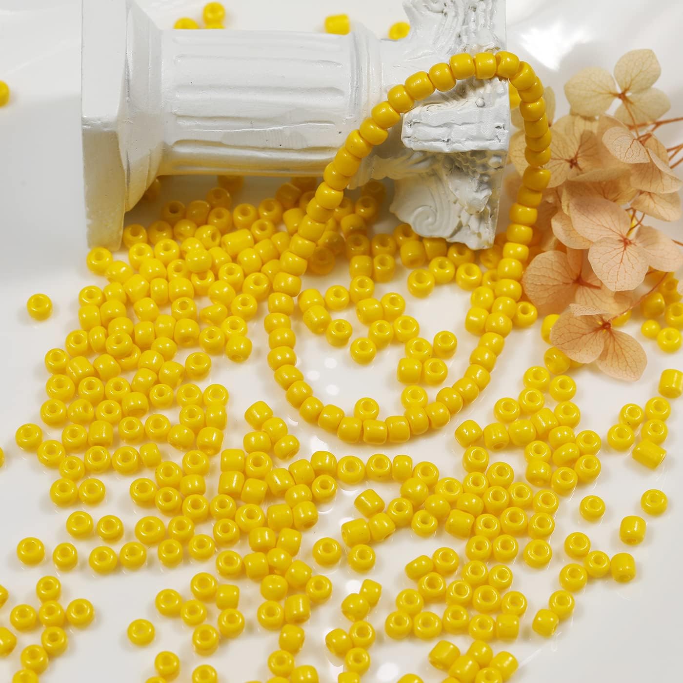 Bala&Fillic Yellow Color 4mm Seed Beads About 1200pcs/100Grams in Bag, 6/0 Glass Craft Beads for Making Bracelet and Necklace (Yellow) - Image 2