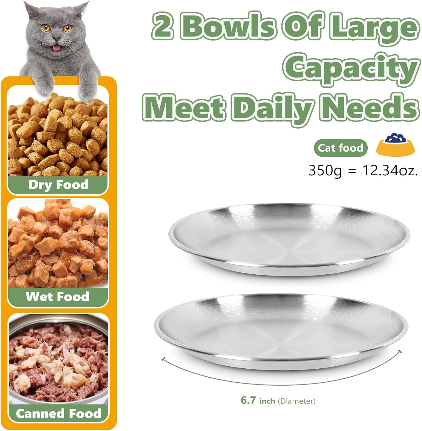 4-Pack Stainless Steel Cat Food Bowls Non-Slip Silicone Base Easy Clean Indoor Feeding Plates for Cats Kittens Small Dogs (6.7")