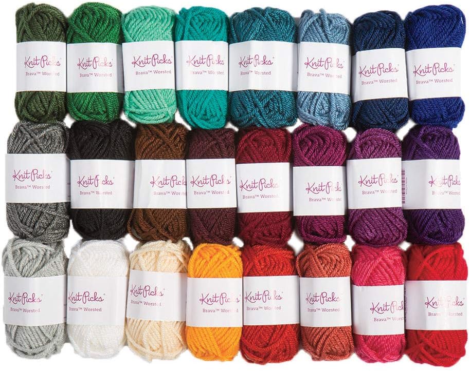 Knit Picks Brava Mini Pack Worsted Premium Acrylic Yarn - 24 Pack (10g Minis, Jewel)