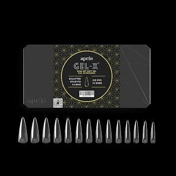 Apres Gel-X Stiletto Box of Nail Tips | 280 Gel-X Tips, Soft Tips, 14 Sizes 00-9 | Half-sizes Included Sculpted Stiletto Extra Long, 280 Count