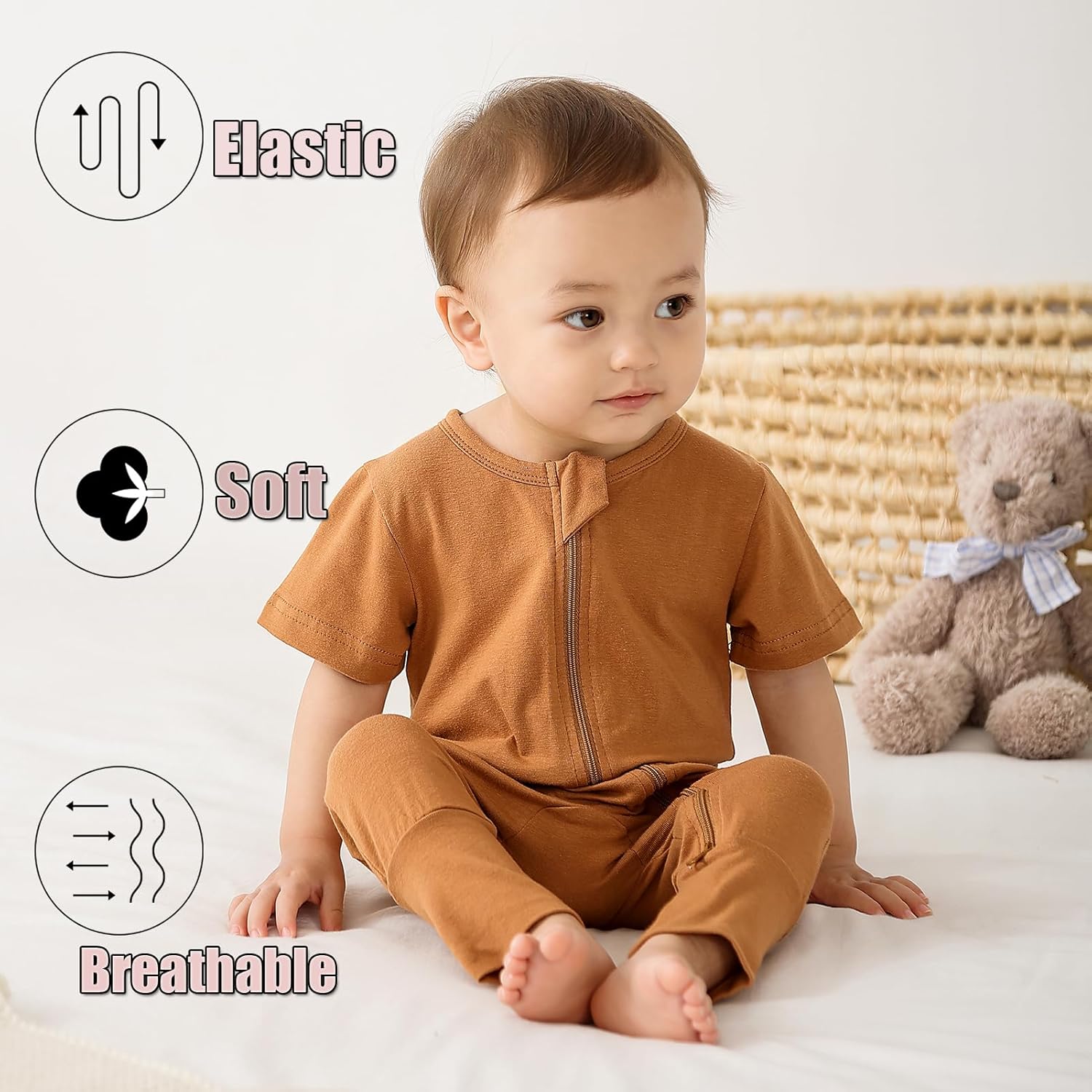 Feidoog Toddler 2 Pack Baby Zipper Rompers Cotton Short Sleeve One Piece Jumpsuit Outfits