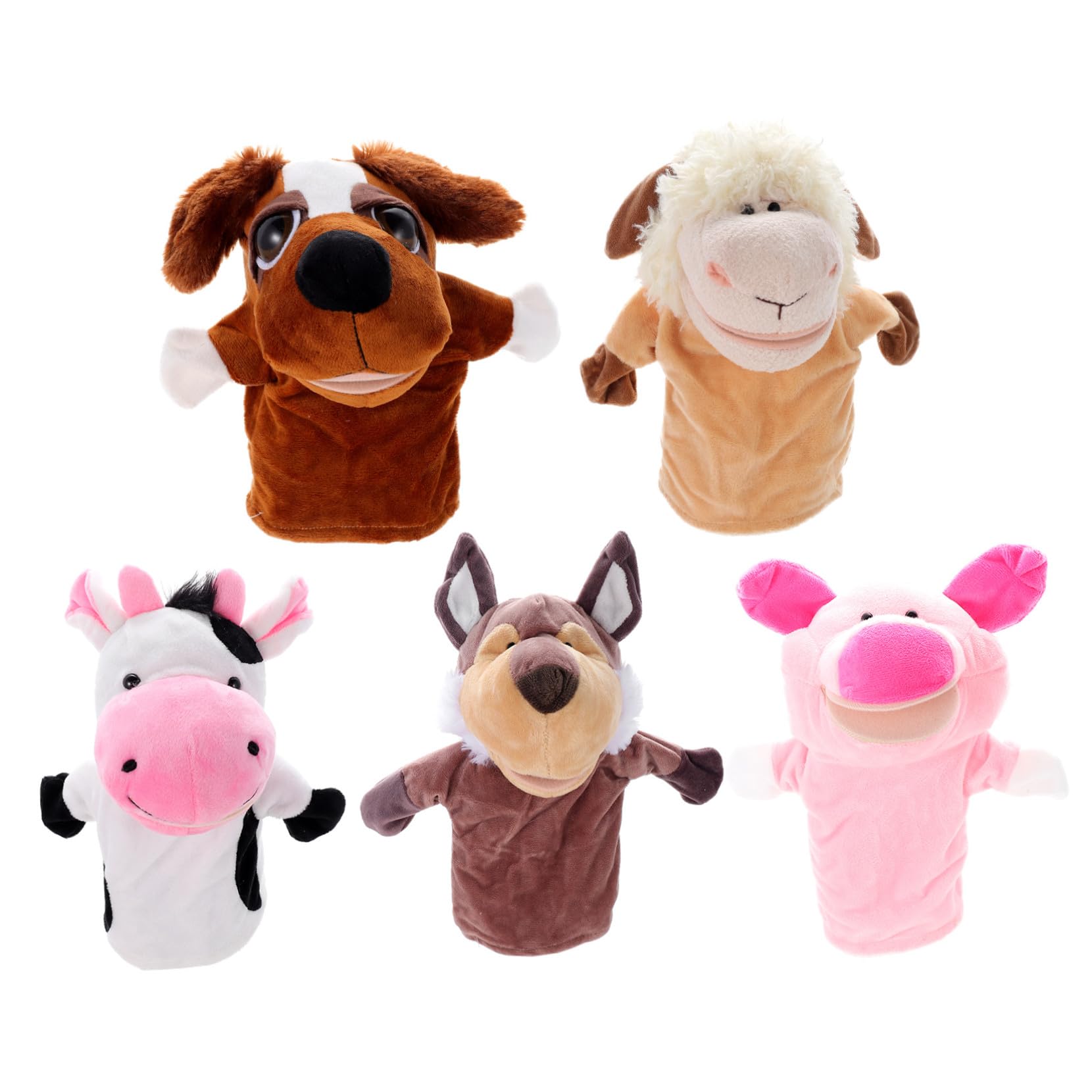 Marionetas de Mano de Animales 5piezas de Algodón PP y Peluche Corto | Boca Móvil, Tacto Cómodo, para Cuento Antes de Dormir y Narración, Lote de 5 Piezas