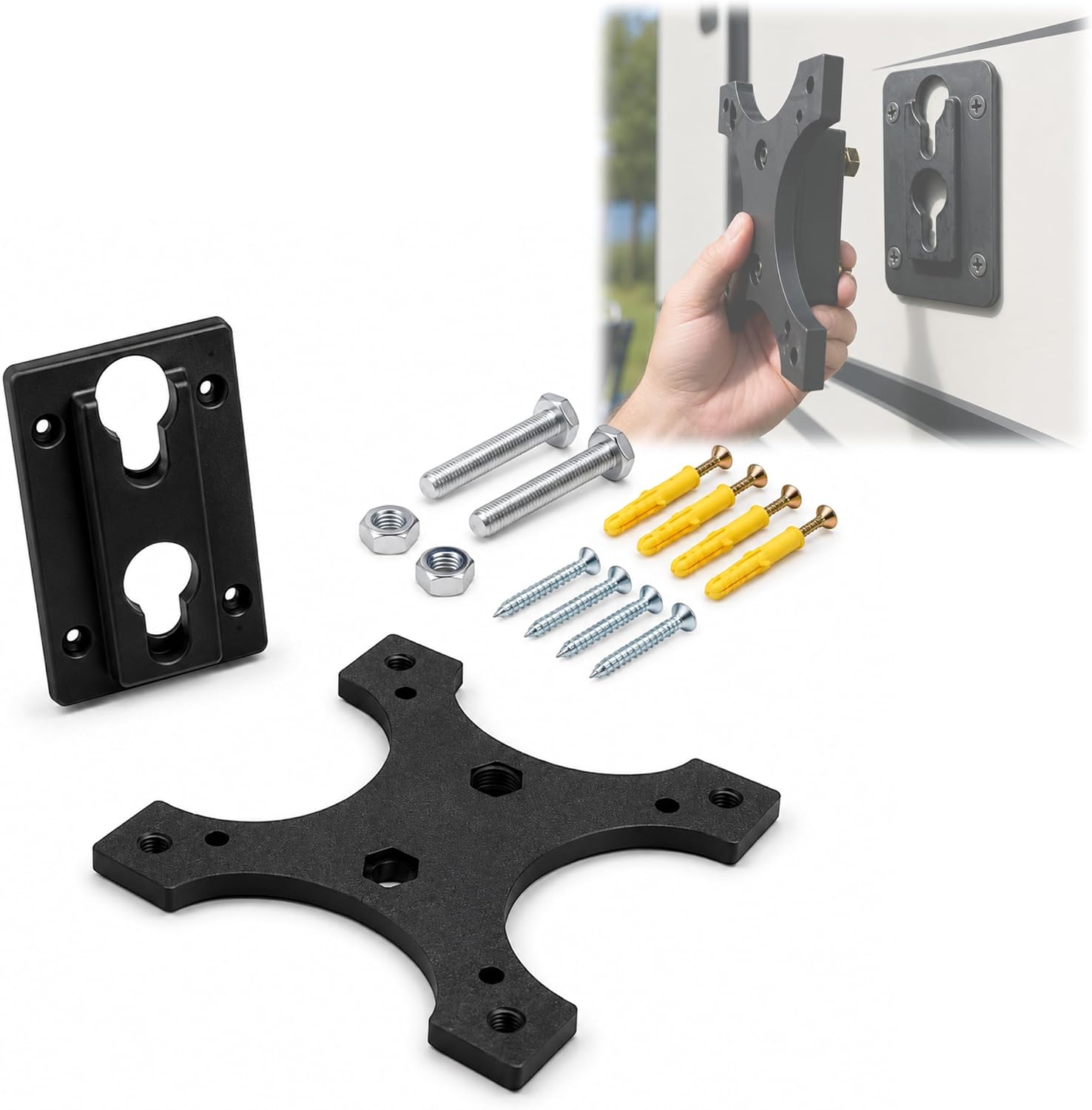 RV Camper TV Mount Bracket Adapter Compatible with Standard VESA 80x80 / 100x100 Outdoor Travel Trailer TV Wall Accessory – Easy Install for Camper & Motorhome Entertainment Viewing (Black)
