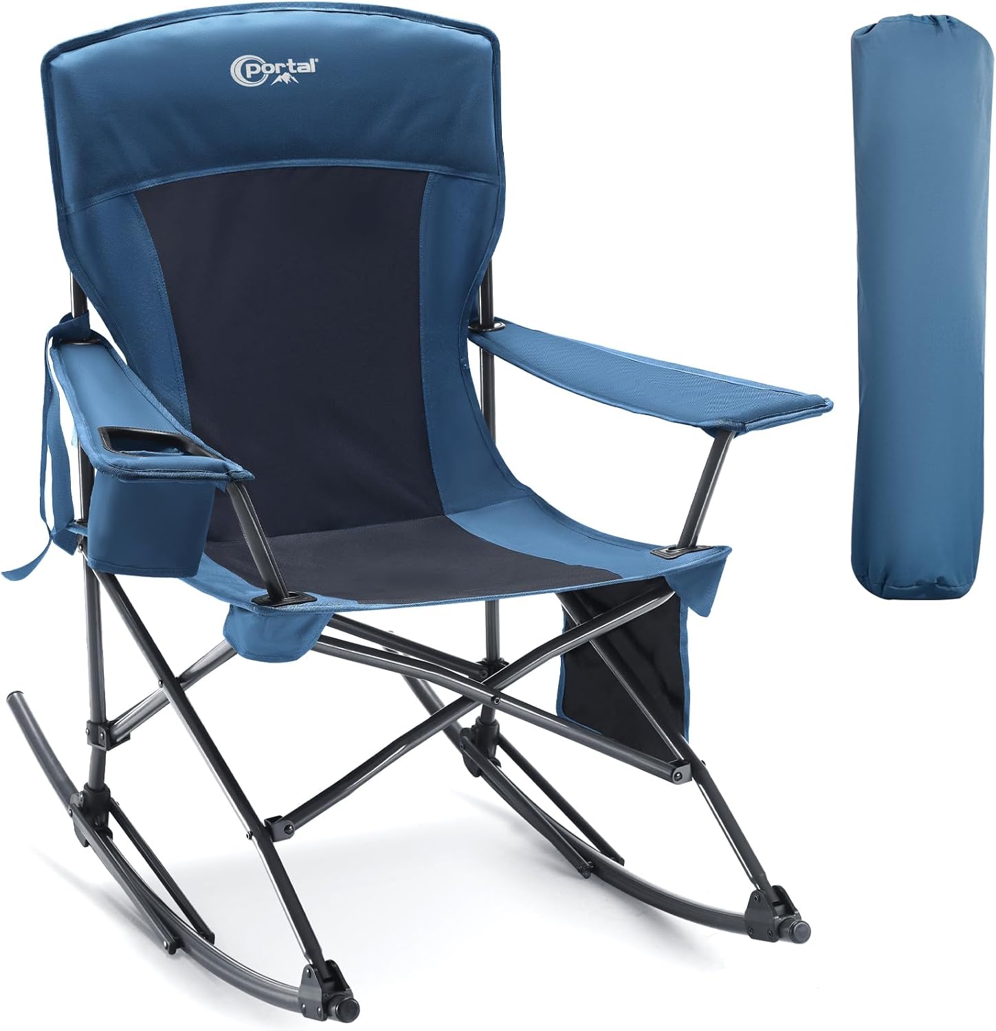 Portal Outdoor Rocking Chair Camping Folding Portable Rocker with Cup Holder Side Pocket Carry Bag, Support 350LBS (Midnight Blue) 1 Pack-midnight Blue-fabric
