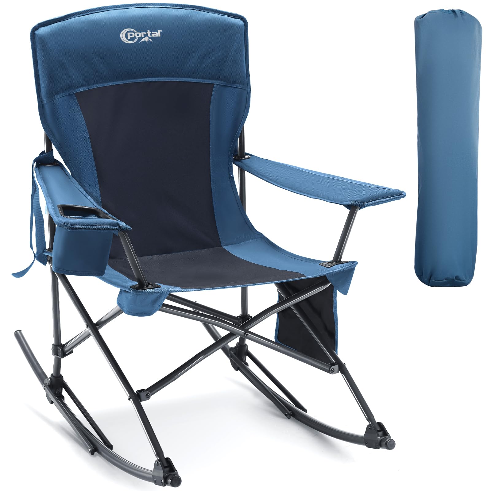 Portal Outdoor Rocking Chair Camping Folding Portable Rocker with Cup Holder Side Pocket Carry Bag, Support 350LBS (Midnight Blue)